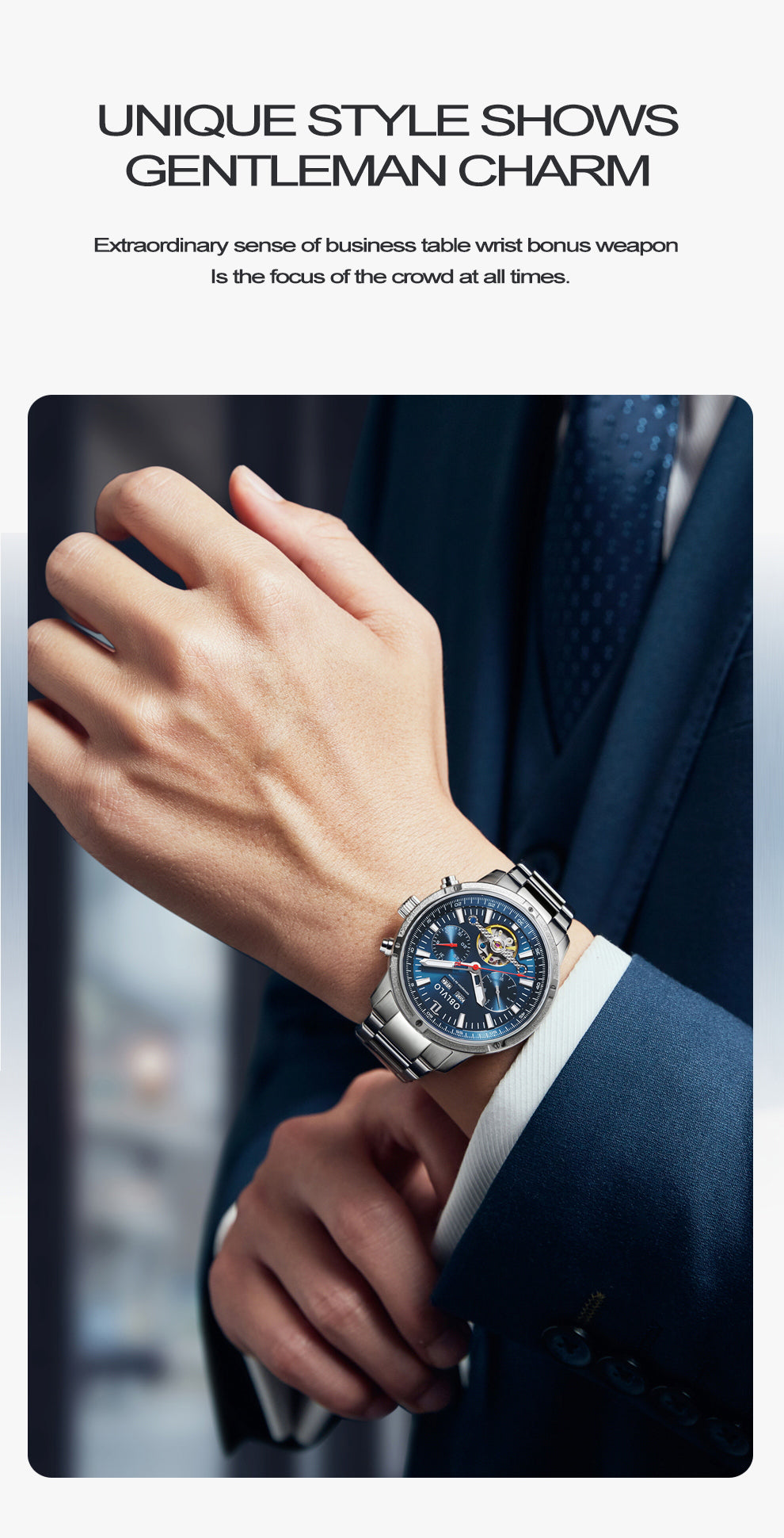 OBLVLO Men Automatic Watches Mechanical Tourbillon Luminous Stainless Steel Strap Sapphire Waterproof Calendar Week Clock CM-T