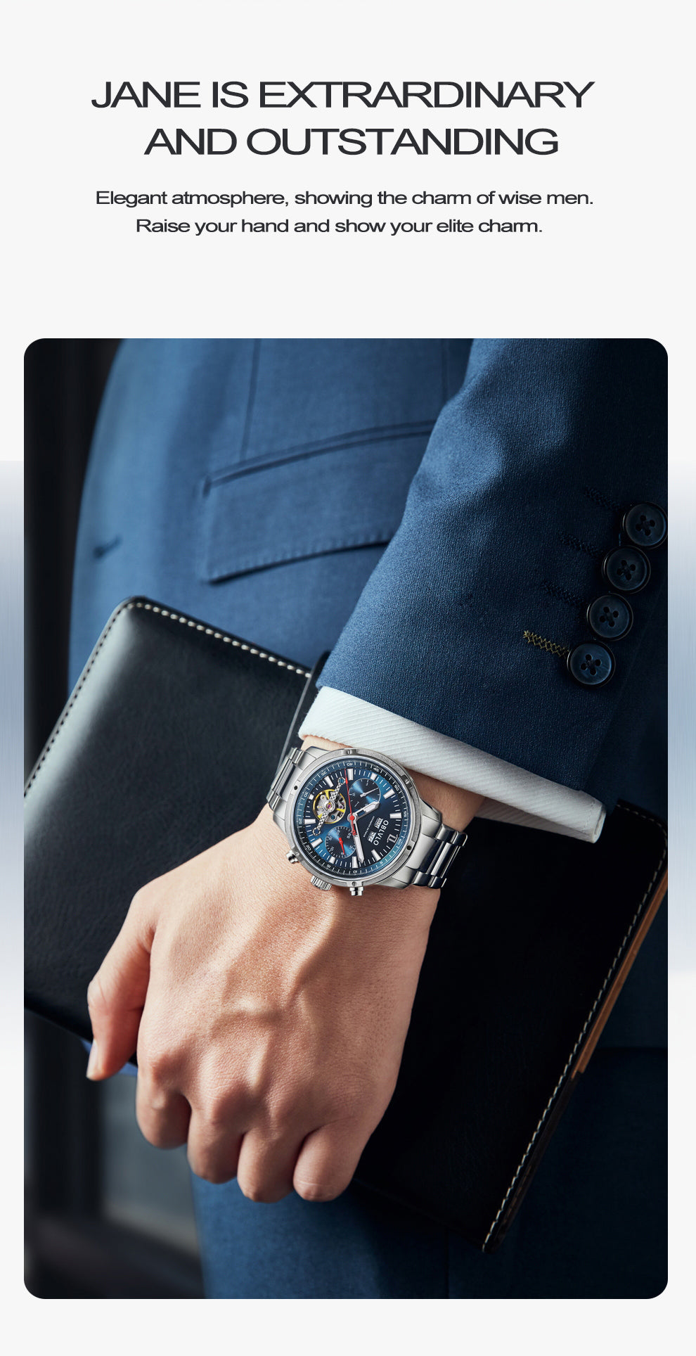 OBLVLO Men Automatic Watches Mechanical Tourbillon Luminous Stainless Steel Strap Sapphire Waterproof Calendar Week Clock CM-T