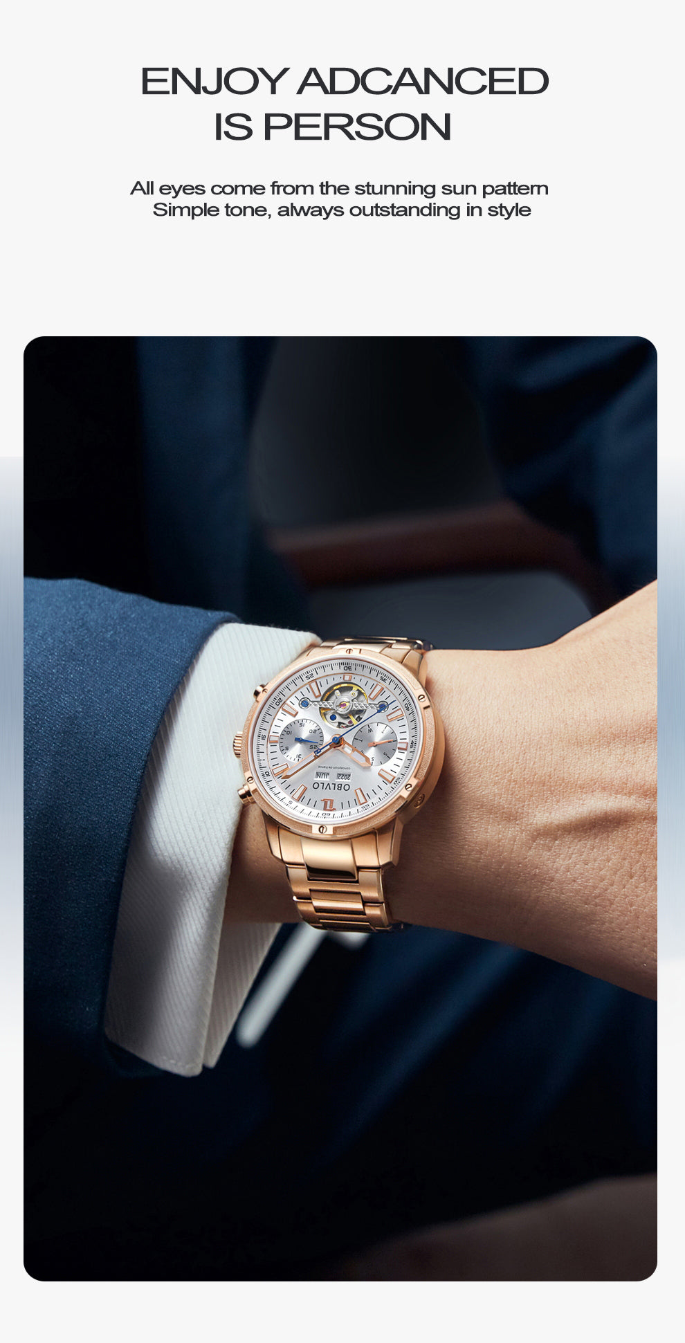 OBLVLO Men Automatic Watches Mechanical Tourbillon Luminous Stainless Steel Strap Sapphire Waterproof Calendar Week Clock CM-T