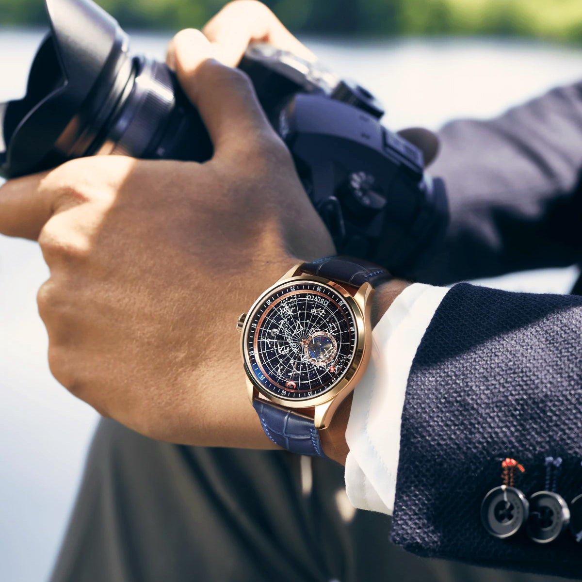 OBLVLO 12 Constellation Fashion Automatic Mechanical Watch for Men Luminous Earth Star Leather Strap Waterproof Gift Clock GC