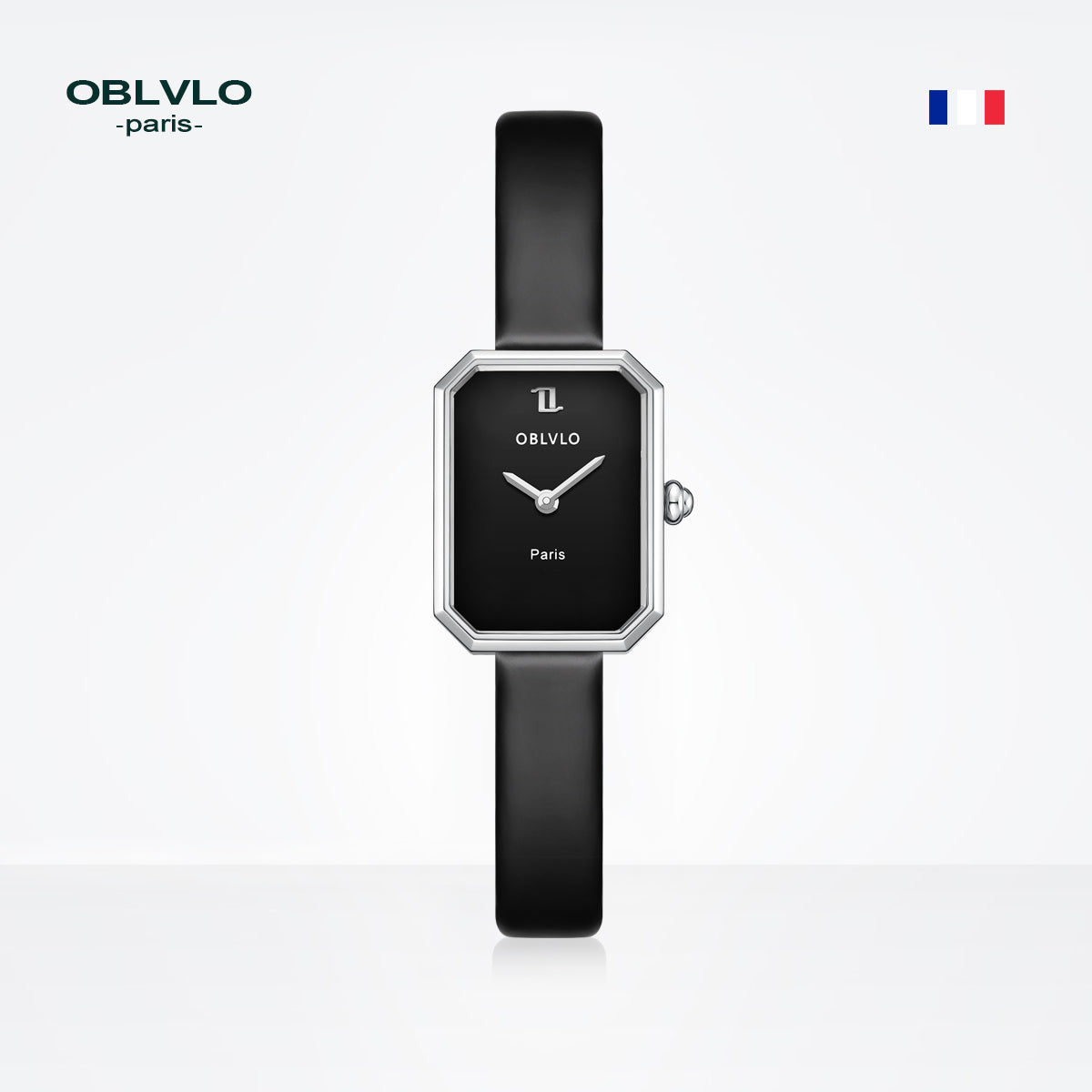 OBLVLO Women Quartz Watch Rose Gold Case Gift Leather Strap Malachite Dial Diamond Surface Sapphire Small Square Clock 23mm LW2