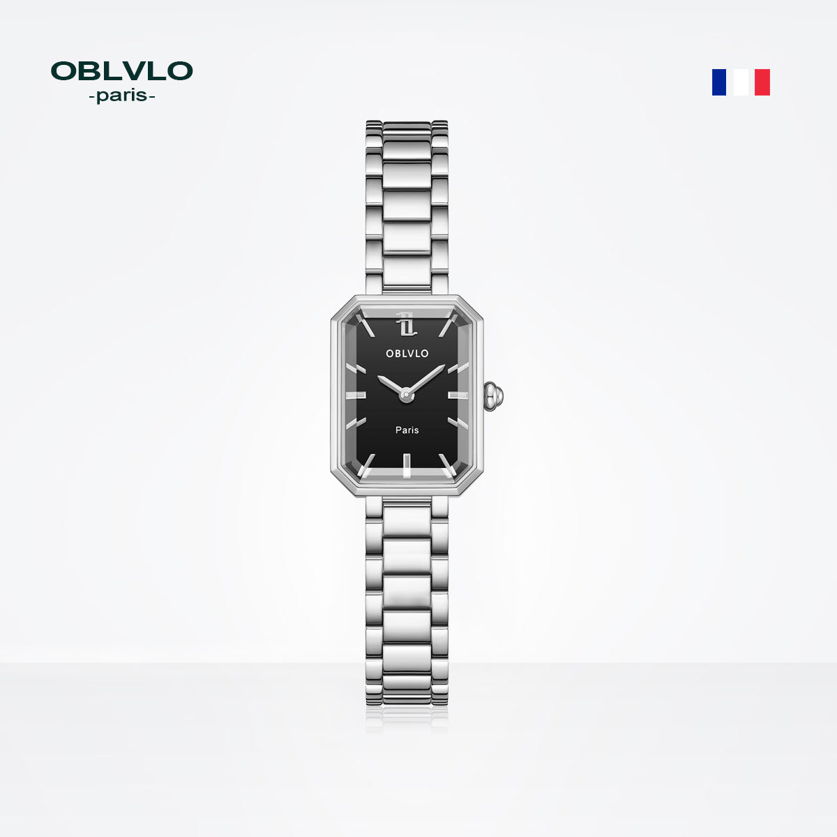 OBLVLO Luxury Green Quartz Watch for Women Malachite Stainless Steel Strap Sapphire Waterproof Exquisite Rectangle Clock 27mm LW