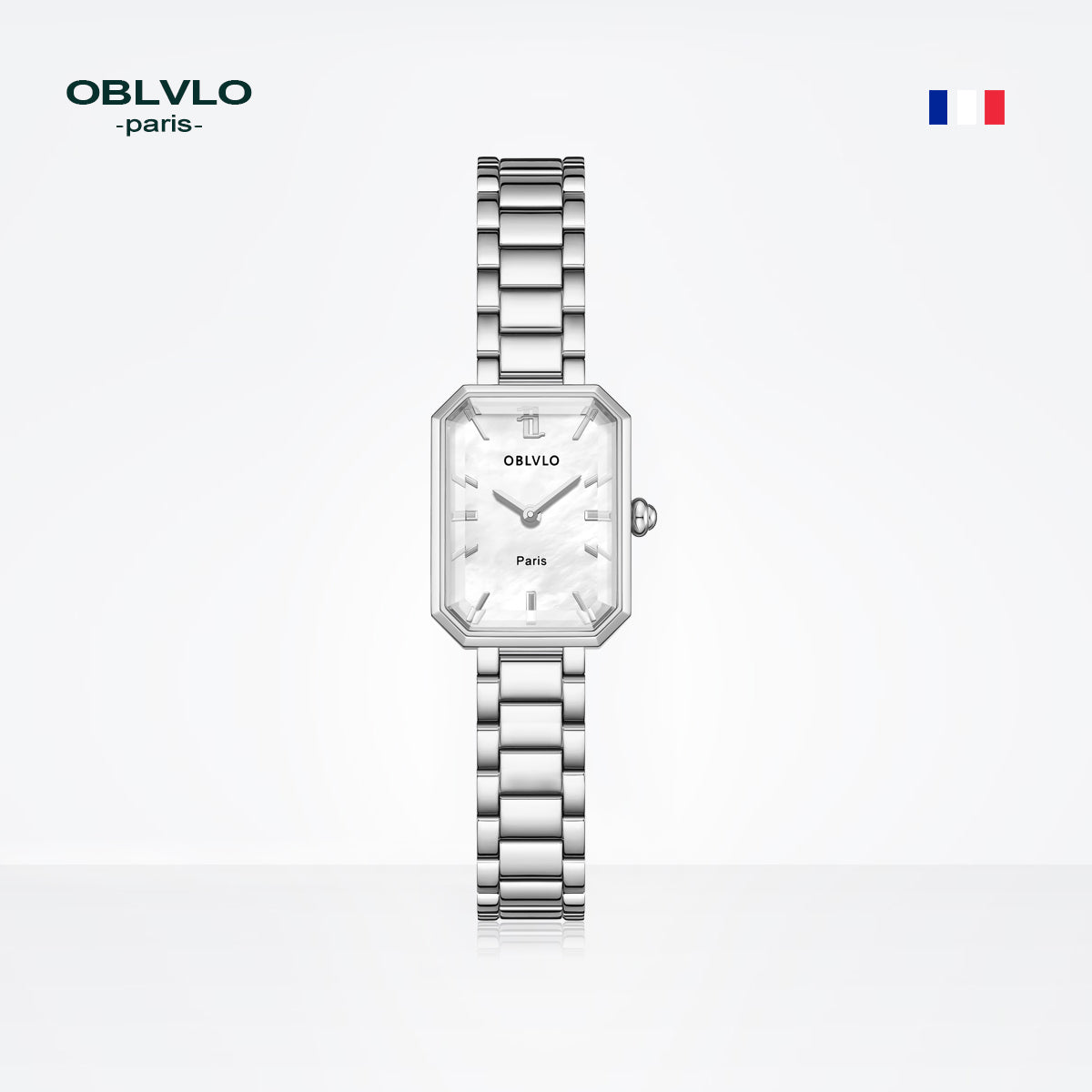 OBLVLO Luxury Green Quartz Watch for Women Malachite Stainless Steel Strap Sapphire Waterproof Exquisite Rectangle Clock 27mm LW