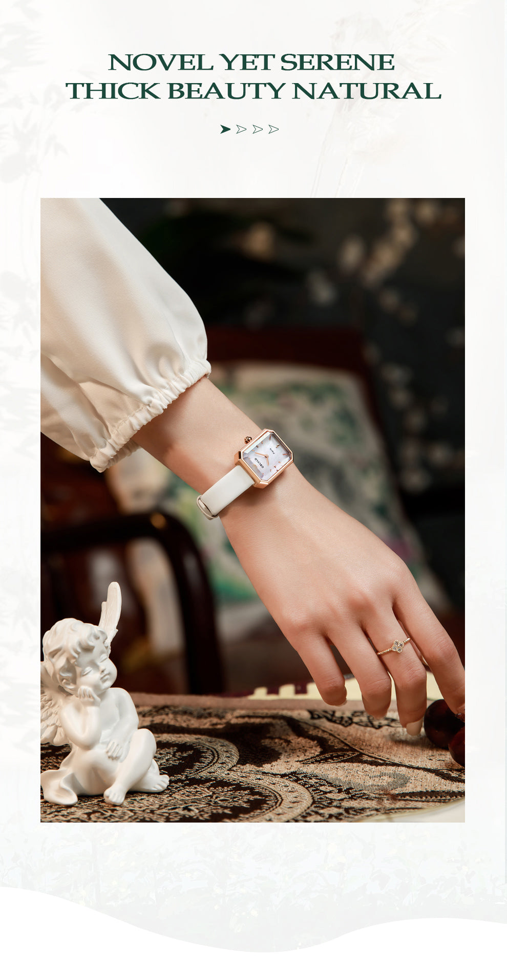 OBLVLO Luxury Green Quartz Watch for Women Malachite Leather Strap Sapphire Waterproof Exquisite Romantic Rectangle Clock LW