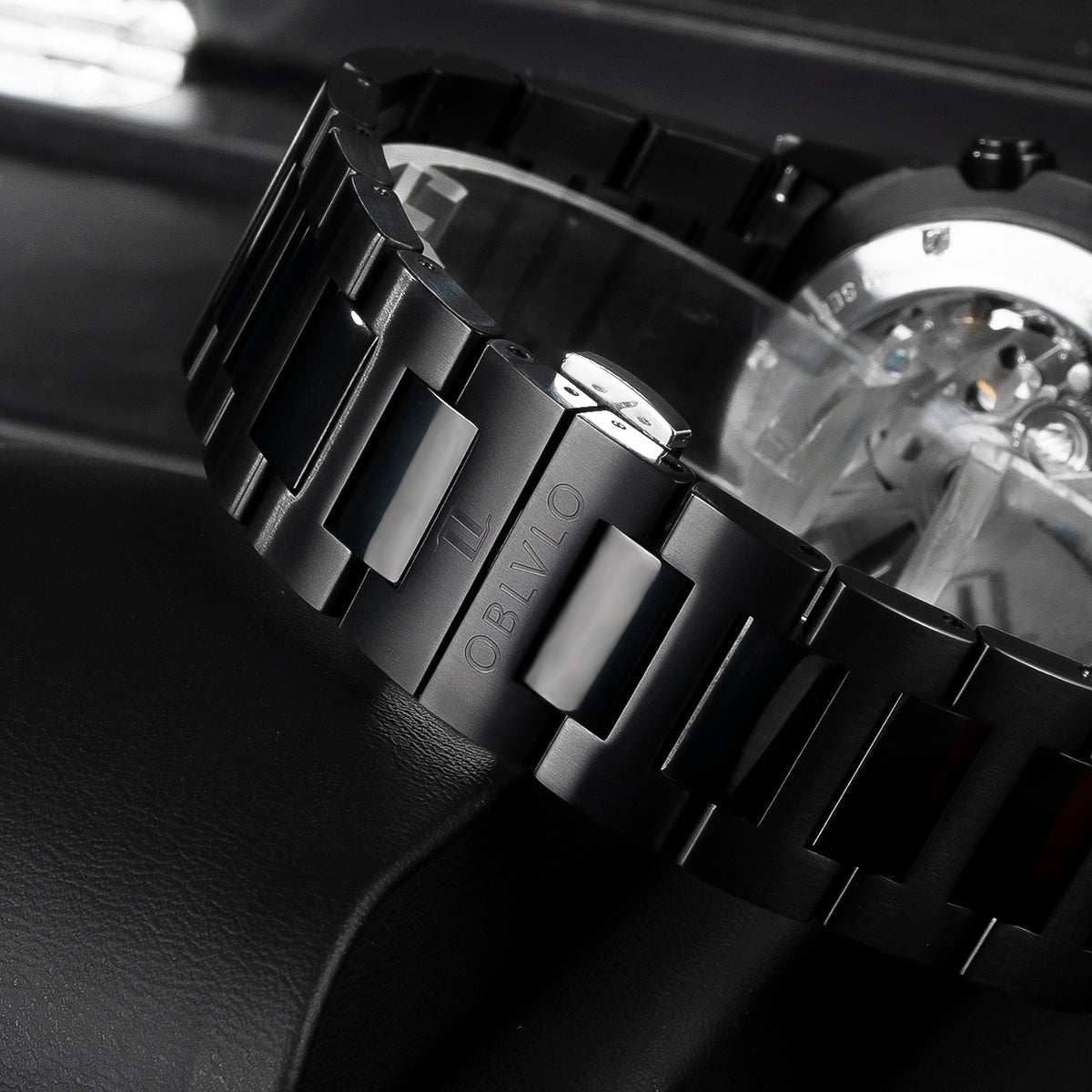 OBLVLO Men Dress Automatic Mechanical Watch Stainless Steel Strap Sapphire Year Month Weekly Calendar 24Hour Luminous Clock CM