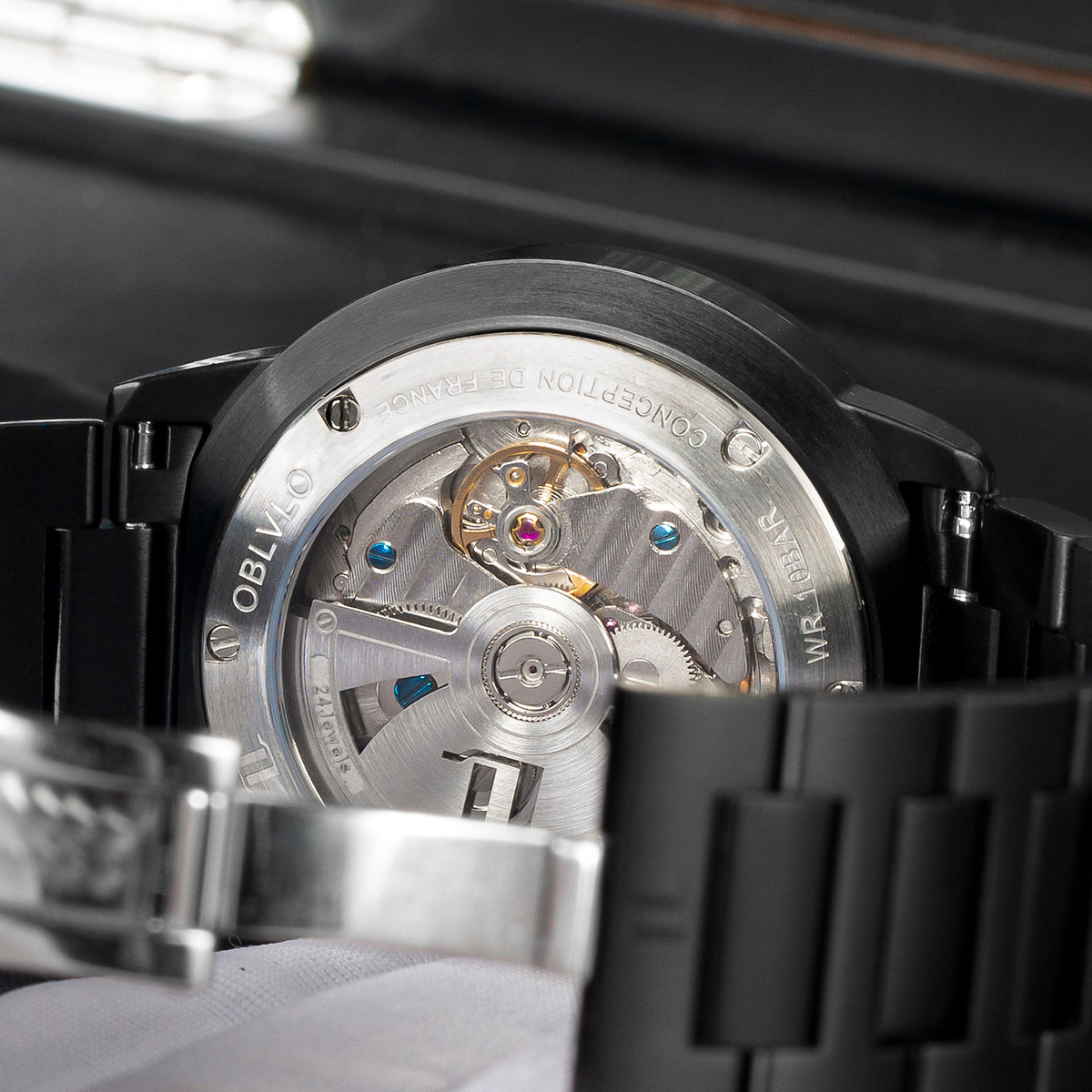 OBLVLO Men Dress Automatic Mechanical Watch Stainless Steel Strap Sapphire Year Month Weekly Calendar 24Hour Luminous Clock CM