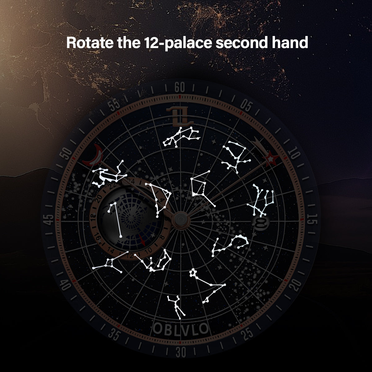 OBLVLO 12 Constellation Fashion Automatic Mechanical Watch for Men Luminous Earth Star Leather Strap Waterproof Gift Clock GC