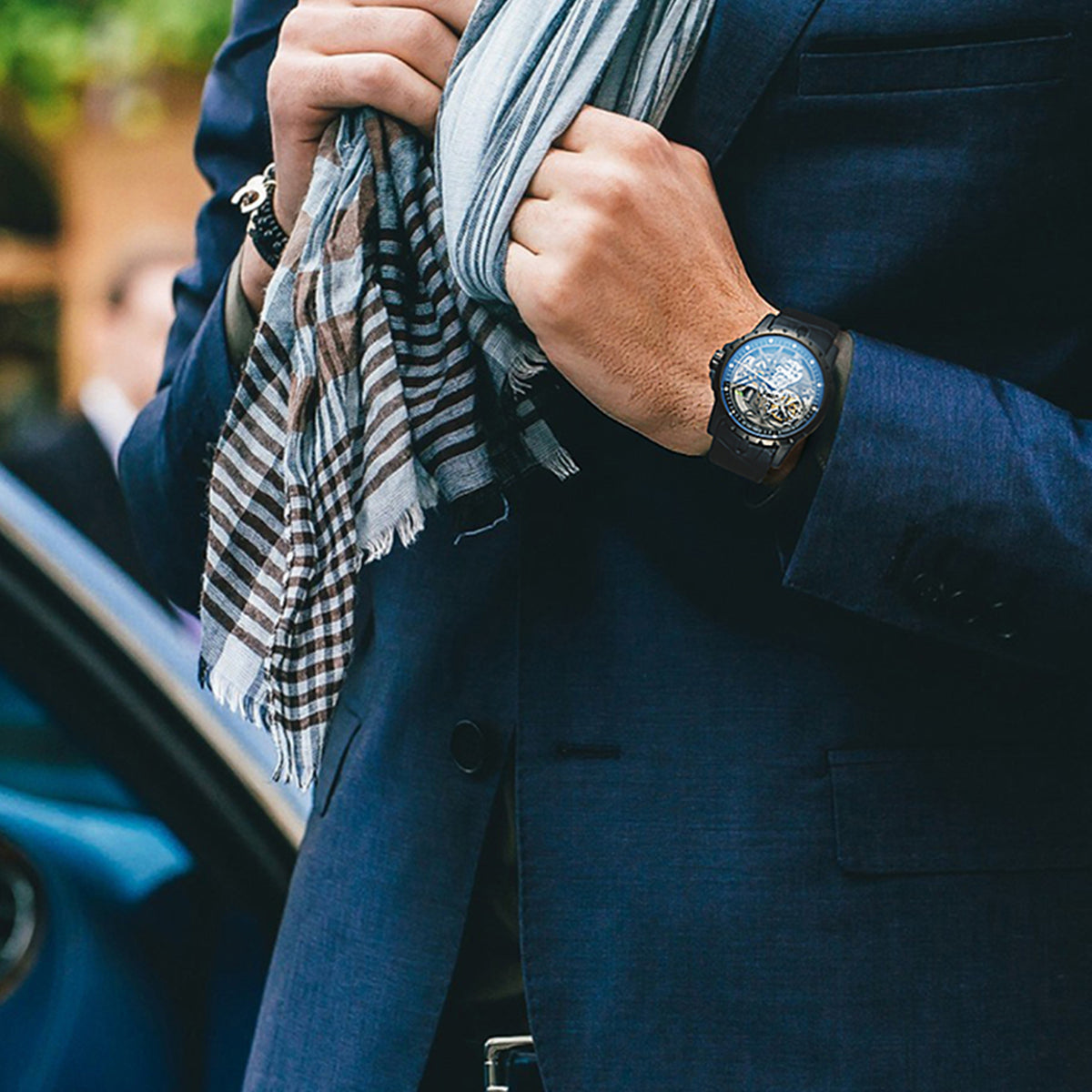 OBLVLO Luxury Sport Men Skeleton Automatical Watch Mechanical Calfskin Strap Sapphire Waterproof Clock RM-S