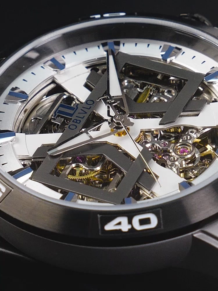 OBLVLO Sport Skeleton Luminous Military Automatic Mechanical Watch for Men Steel Case Leather Strap Sapphire Waterproof UM