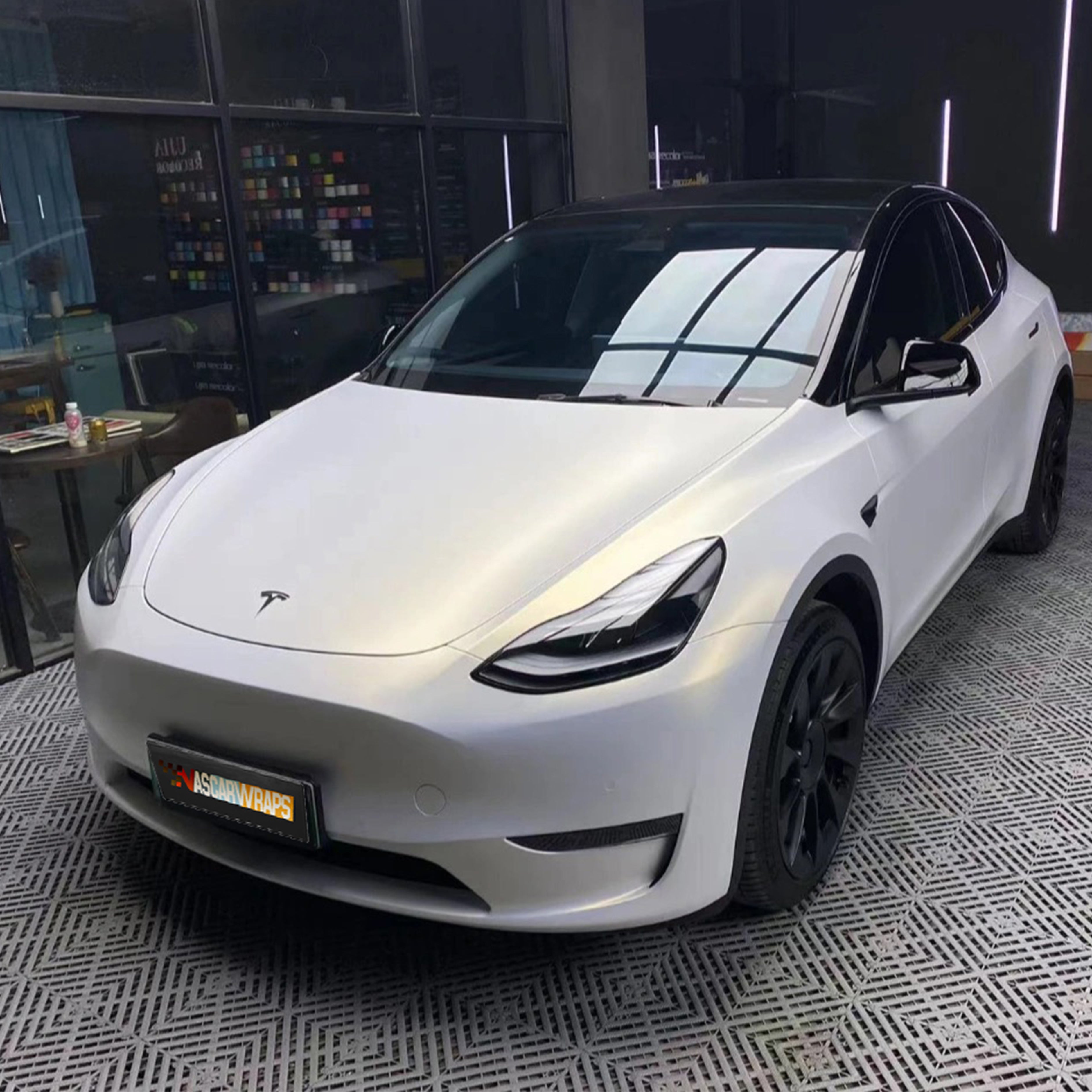 Tesla Model Y Wrap Matte Pearl White To Gold Vehicle Wrap 202303