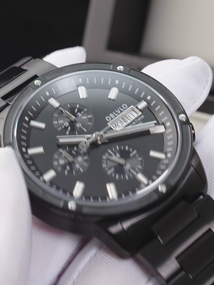 OBLVLO Brand Men Automatic Mechanical Watch Leather Strap Sapphire Waterproof Auto Date 24Hour Dress Style Diameter 42mm CM