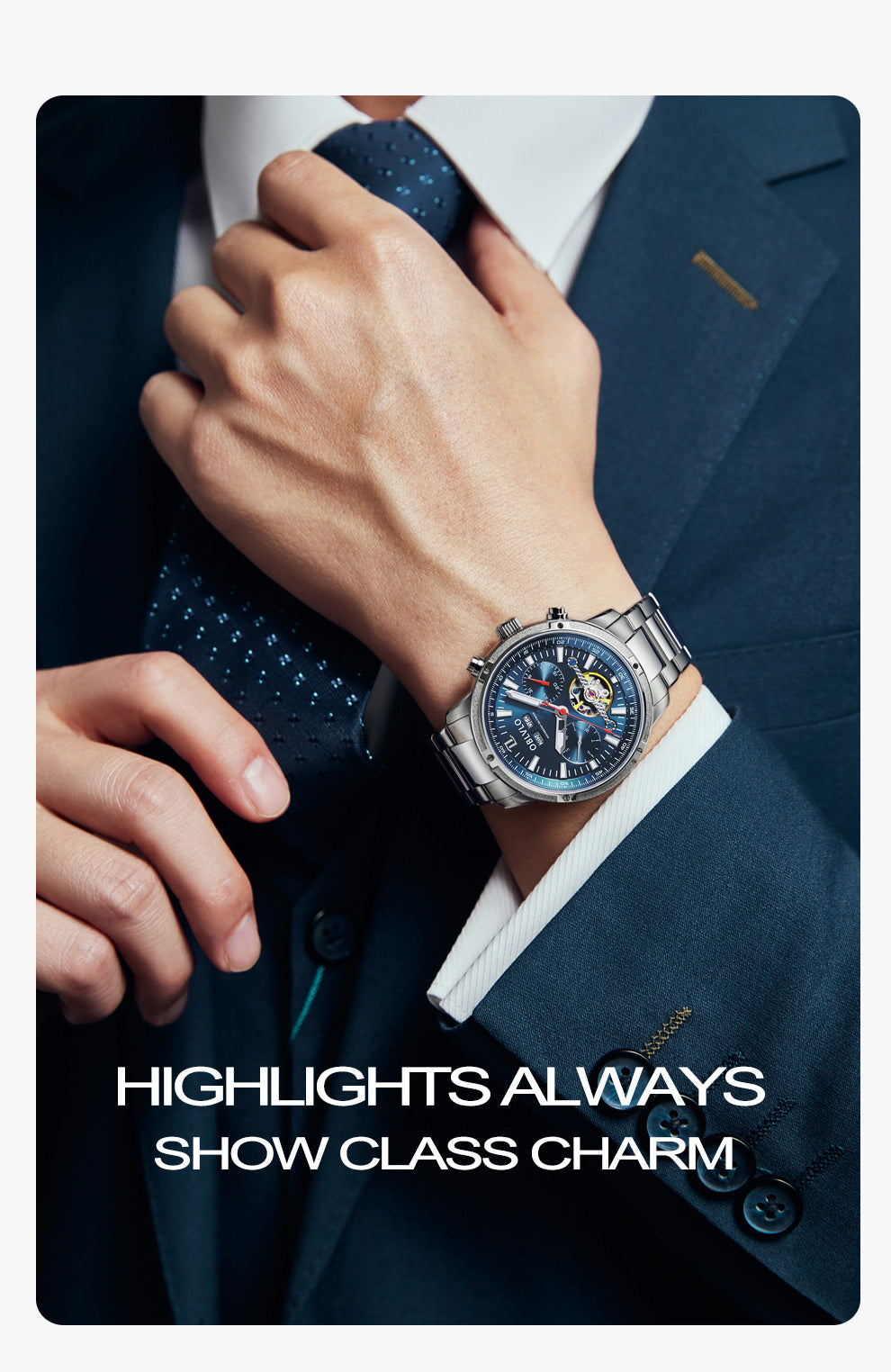 OBLVLO Men Automatic Watches Mechanical Tourbillon Luminous Stainless Steel Strap Sapphire Waterproof Calendar Week Clock CM-T