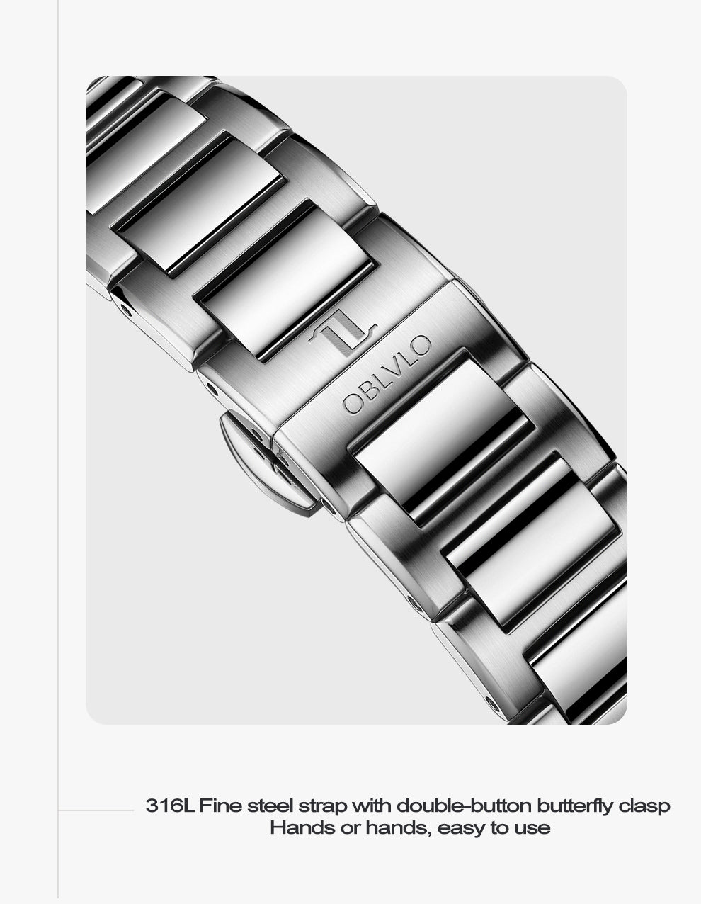 OBLVLO Men Automatic Watches Mechanical Tourbillon Luminous Stainless Steel Strap Sapphire Waterproof Calendar Week Clock CM-T