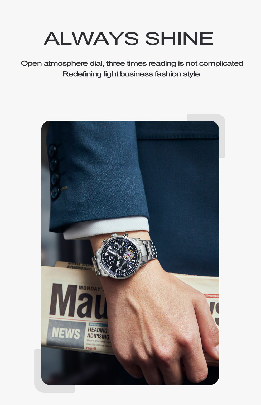 OBLVLO Men Automatic Watches Mechanical Tourbillon Luminous Stainless Steel Strap Sapphire Waterproof Calendar Week Clock CM-T