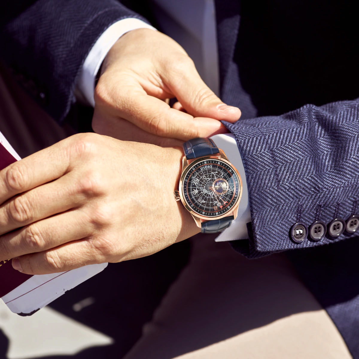 OBLVLO 12 Constellation Fashion Automatic Mechanical Watch for Men Luminous Earth Star Leather Strap Waterproof Gift Clock GC