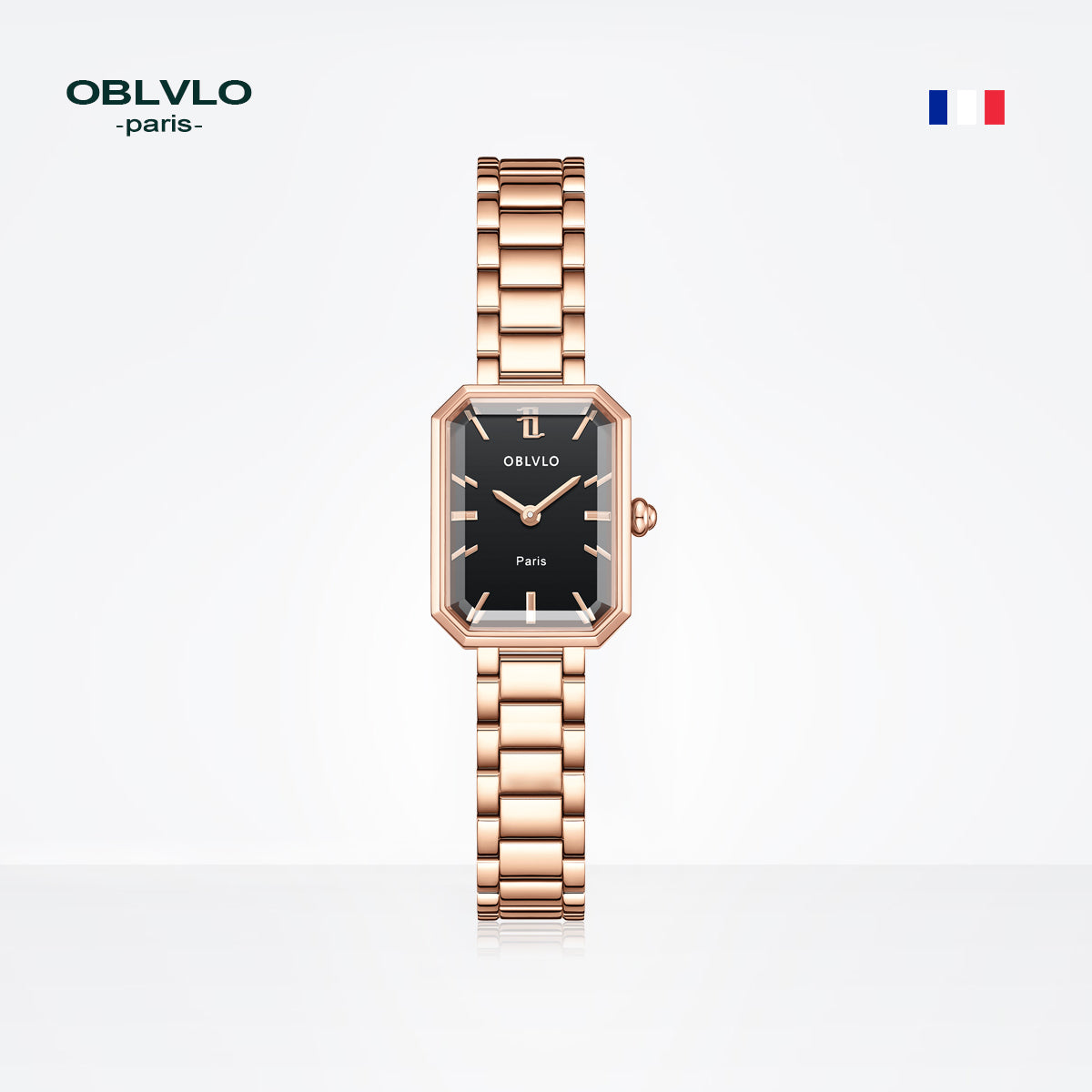 OBLVLO Luxury Green Quartz Watch for Women Malachite Stainless Steel Strap Sapphire Waterproof Exquisite Rectangle Clock 27mm LW