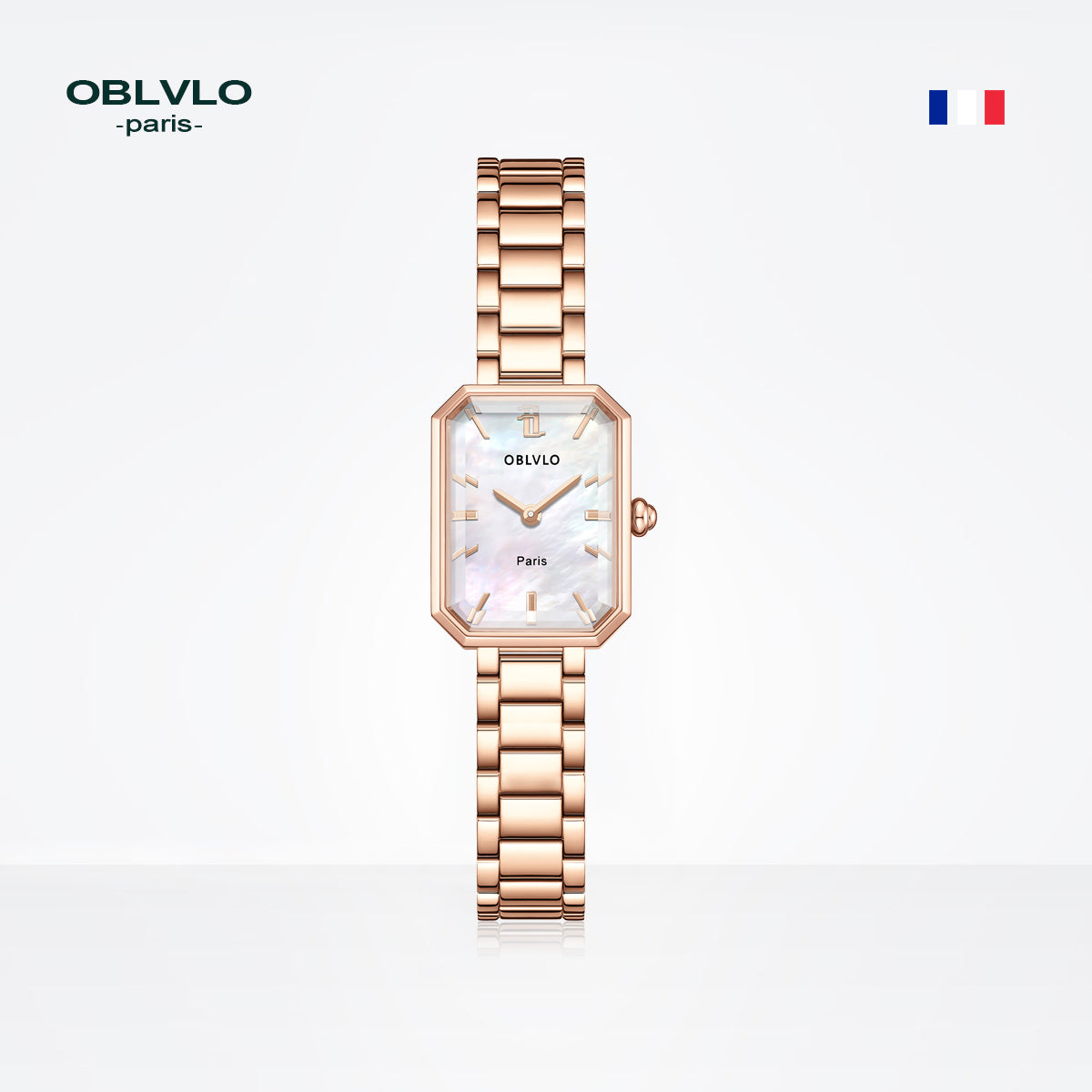 OBLVLO Luxury Green Quartz Watch for Women Malachite Stainless Steel Strap Sapphire Waterproof Exquisite Rectangle Clock 27mm LW