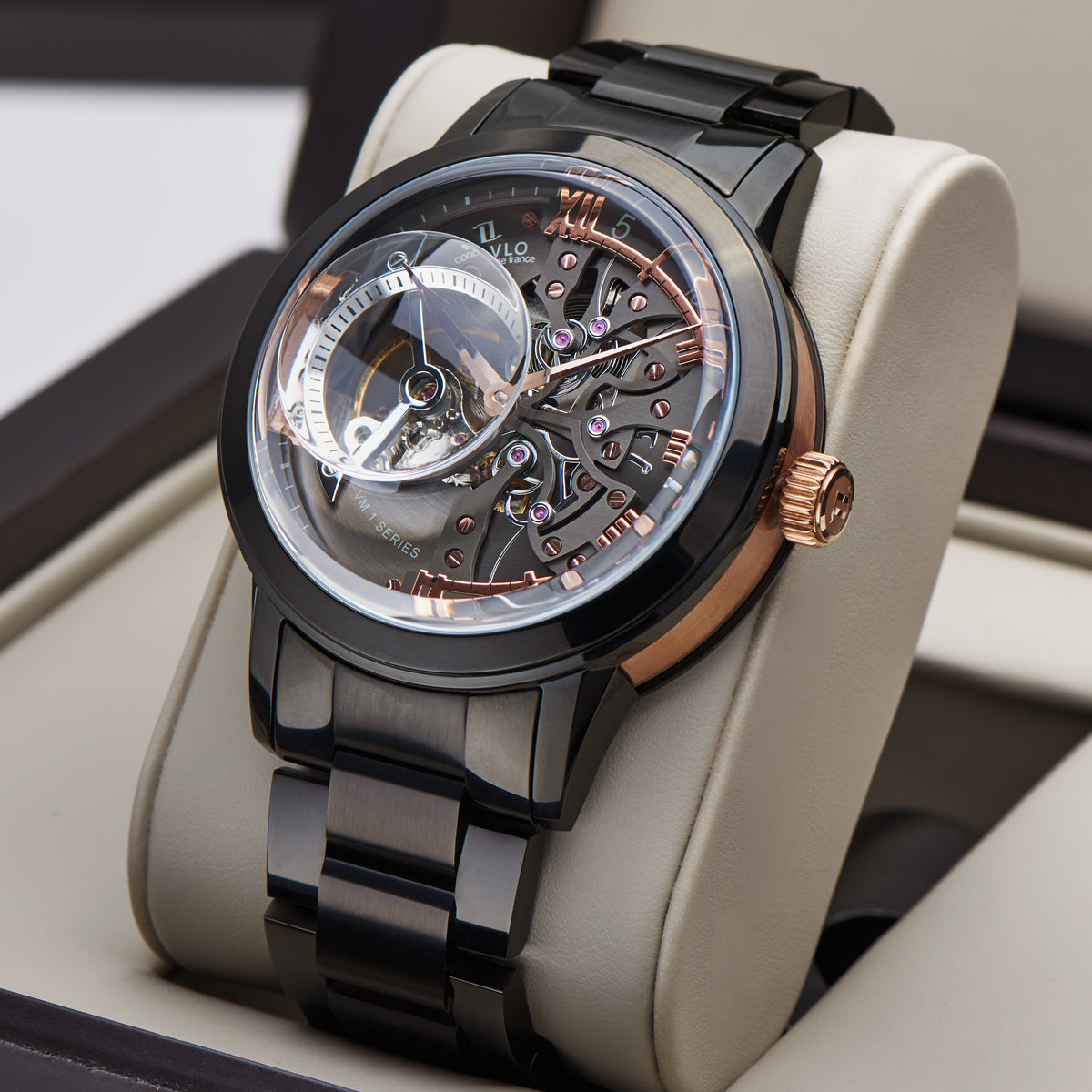 OBLVLO Luxury Retro Men Skeleton Automatic Watch Mechanical Stainless Steel Strap Mineral Crystal Glass Waterproof Clock VM