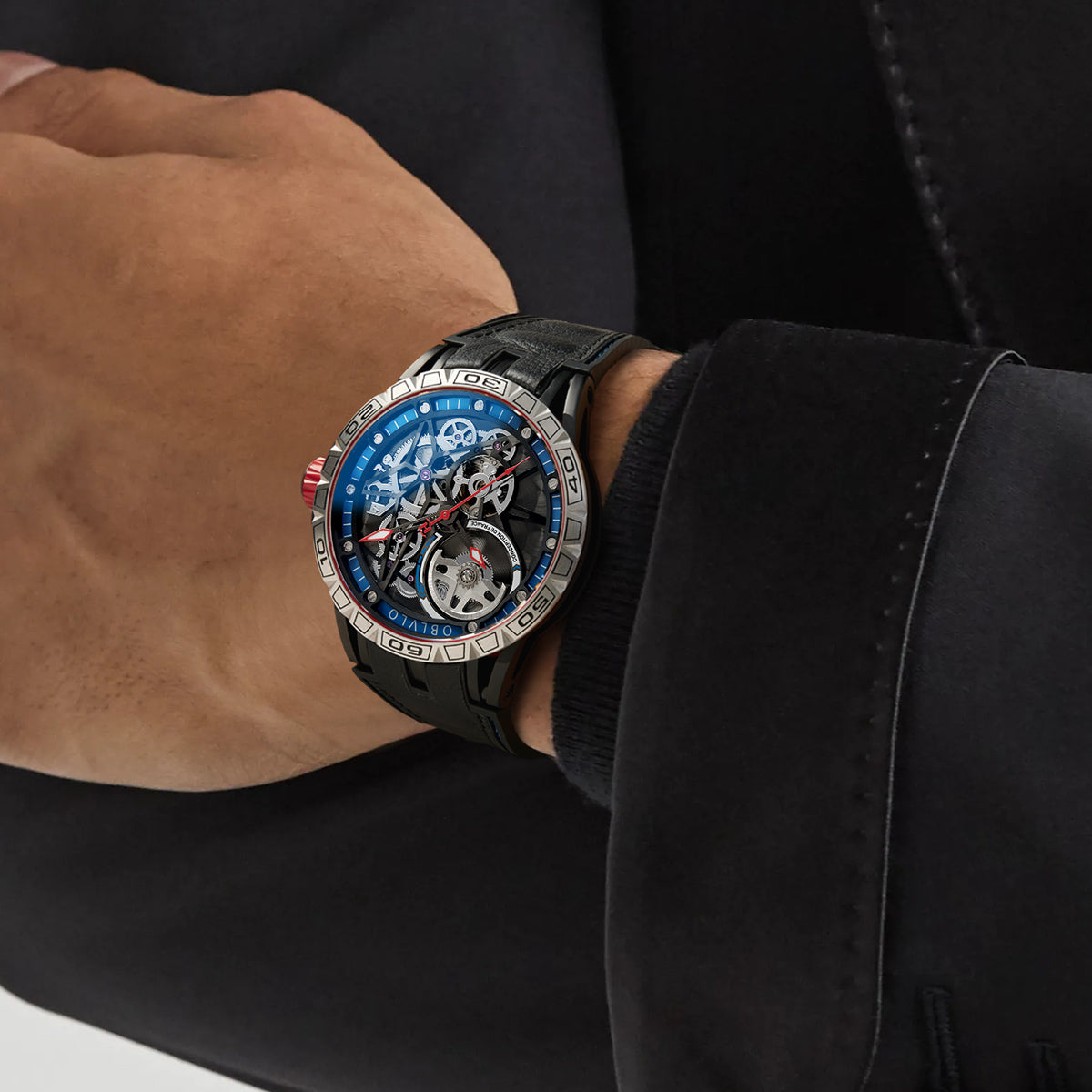 OBLVLO Designer Skeleton Sport Automatic Mechanical Watch For Men Rubber Strap Sapphire Shockproof Waterproof Diameter 47mm LM