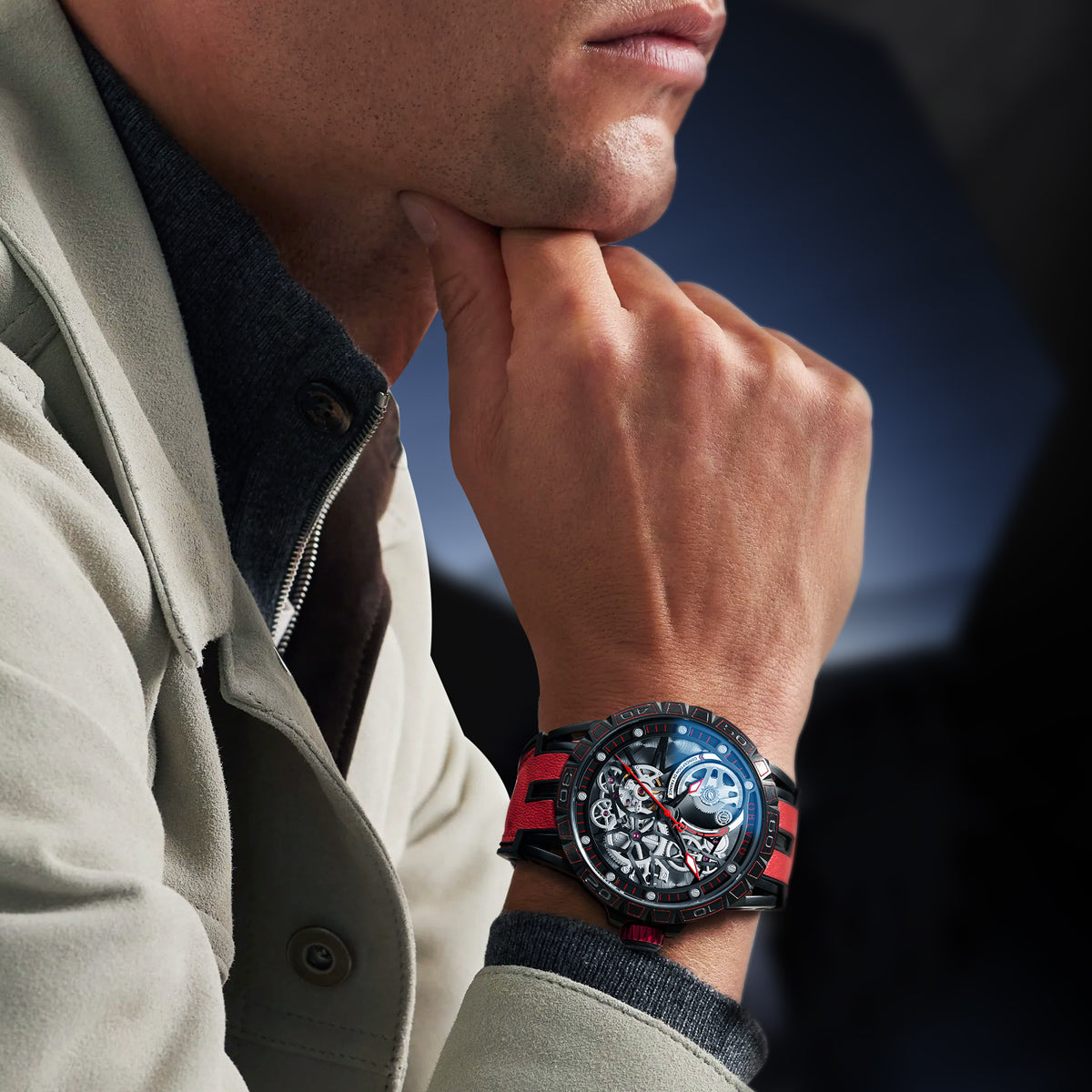 OBLVLO Designer Skeleton Sport Automatic Mechanical Watch For Men Rubber Strap Sapphire Shockproof Waterproof Diameter 47mm LM