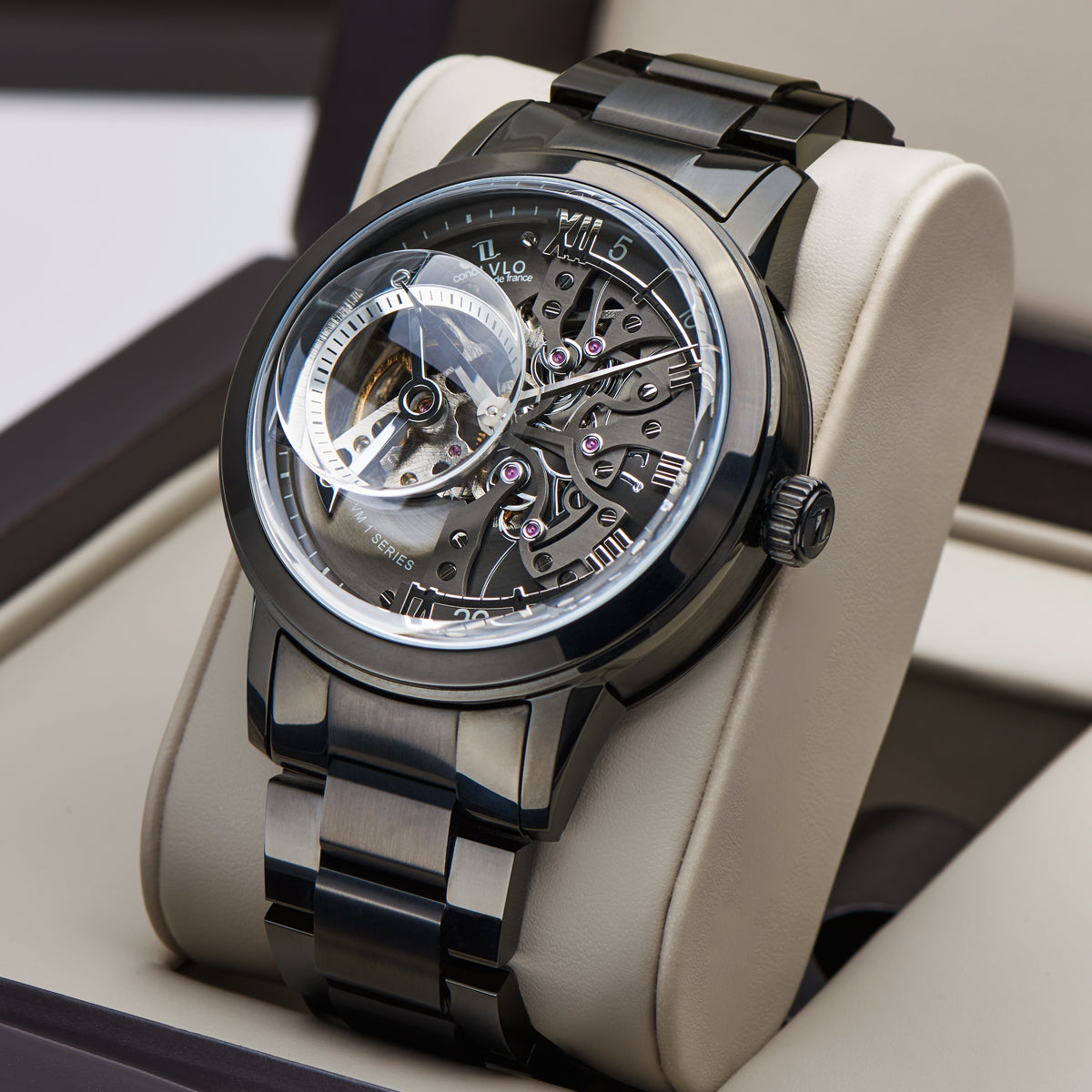 OBLVLO Luxury Retro Men Skeleton Automatic Watch Mechanical Stainless Steel Strap Mineral Crystal Glass Waterproof Clock VM