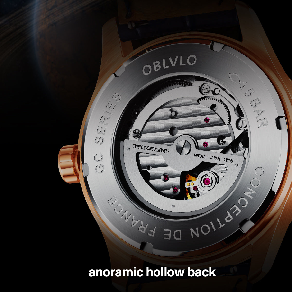 OBLVLO 12 Constellation Fashion Automatic Mechanical Watch for Men Luminous Earth Star Leather Strap Waterproof Gift Clock GC