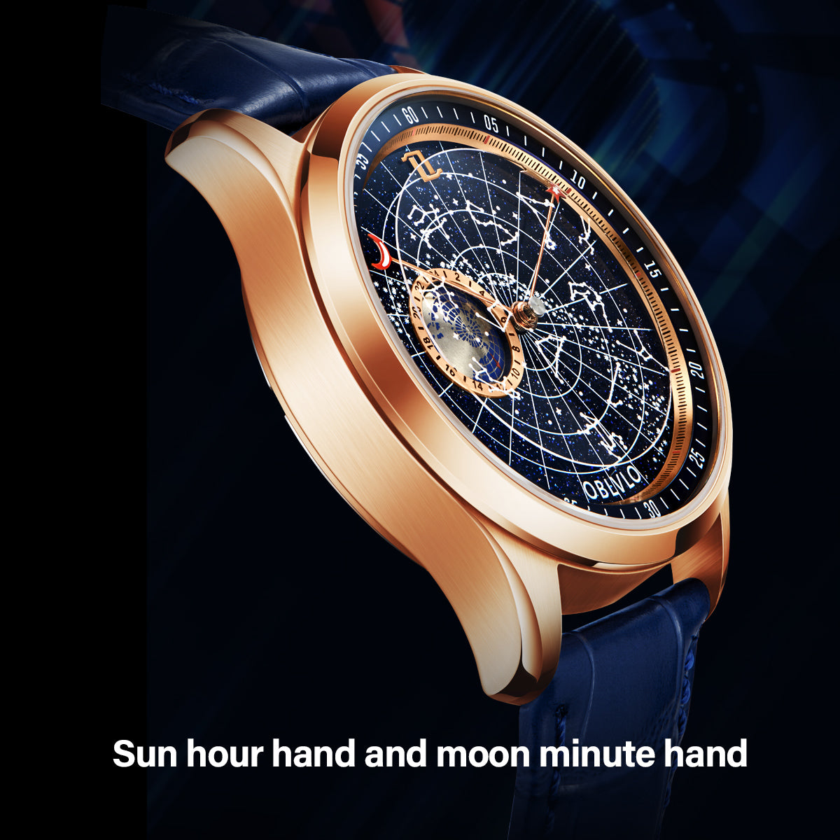OBLVLO 12 Constellation Fashion Automatic Mechanical Watch for Men Luminous Earth Star Leather Strap Waterproof Gift Clock GC