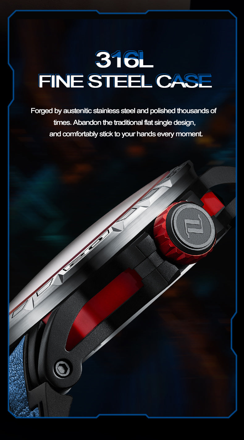 OBLVLO Designer Skeleton Sport Automatic Mechanical Watch For Men Rubber Strap Sapphire Shockproof Waterproof Diameter 47mm LM