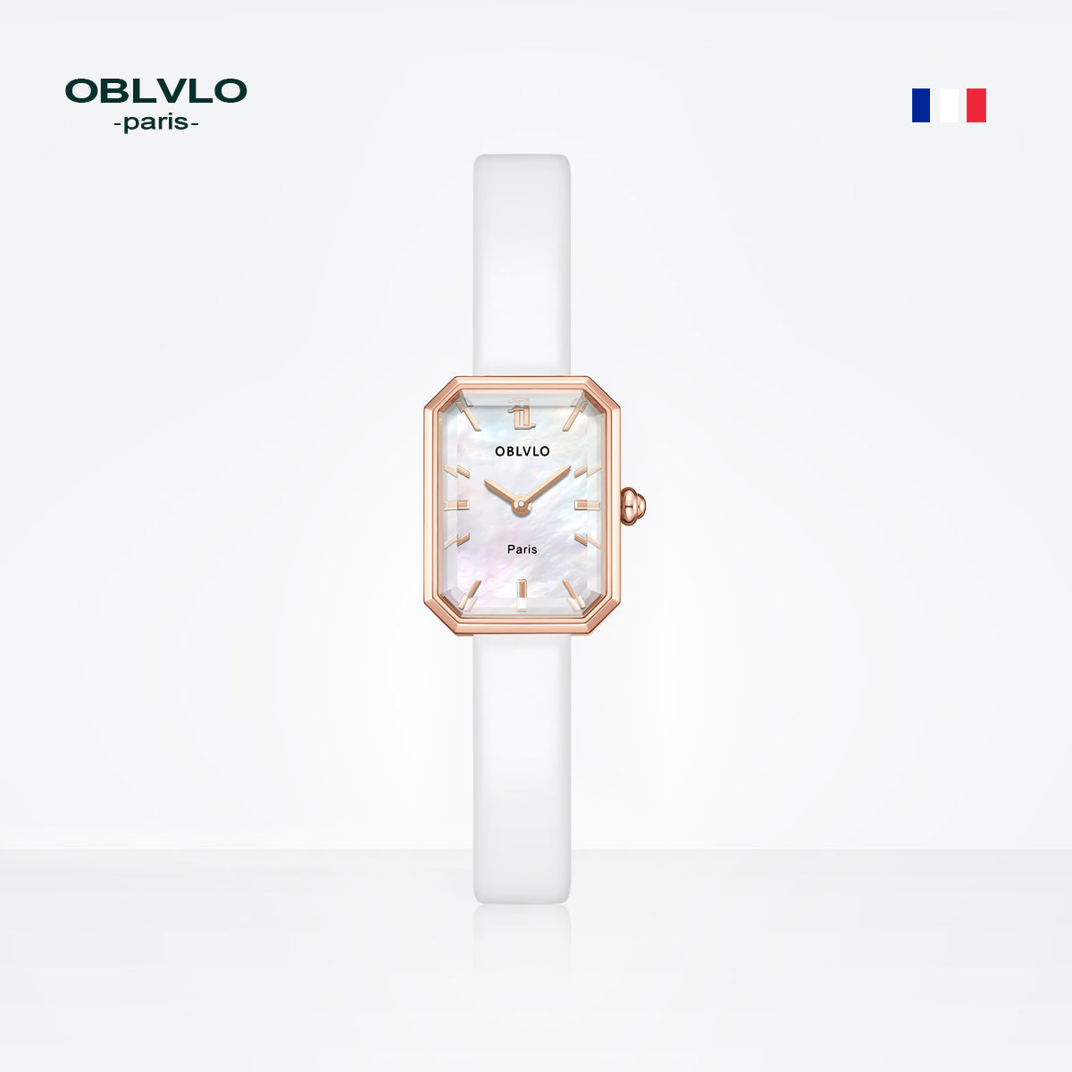 OBLVLO Luxury Green Quartz Watch for Women Malachite Leather Strap Sapphire Waterproof Exquisite Romantic Rectangle Clock LW