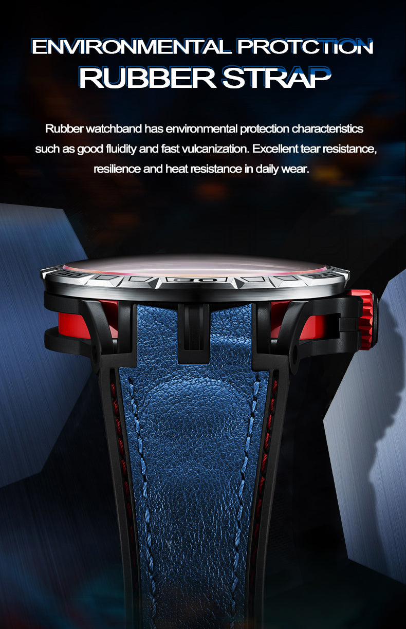 OBLVLO Designer Skeleton Sport Automatic Mechanical Watch For Men Rubber Strap Sapphire Shockproof Waterproof Diameter 47mm LM