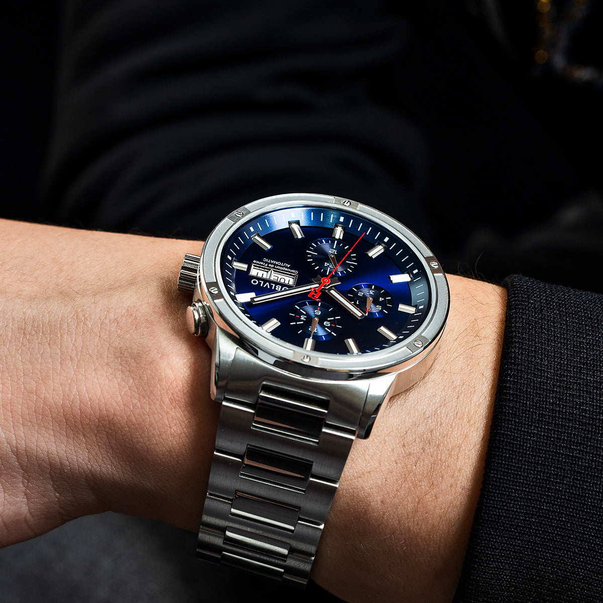 OBLVLO Men Dress Automatic Mechanical Watch Stainless Steel Strap Sapphire Year Month Weekly Calendar 24Hour Luminous Clock CM