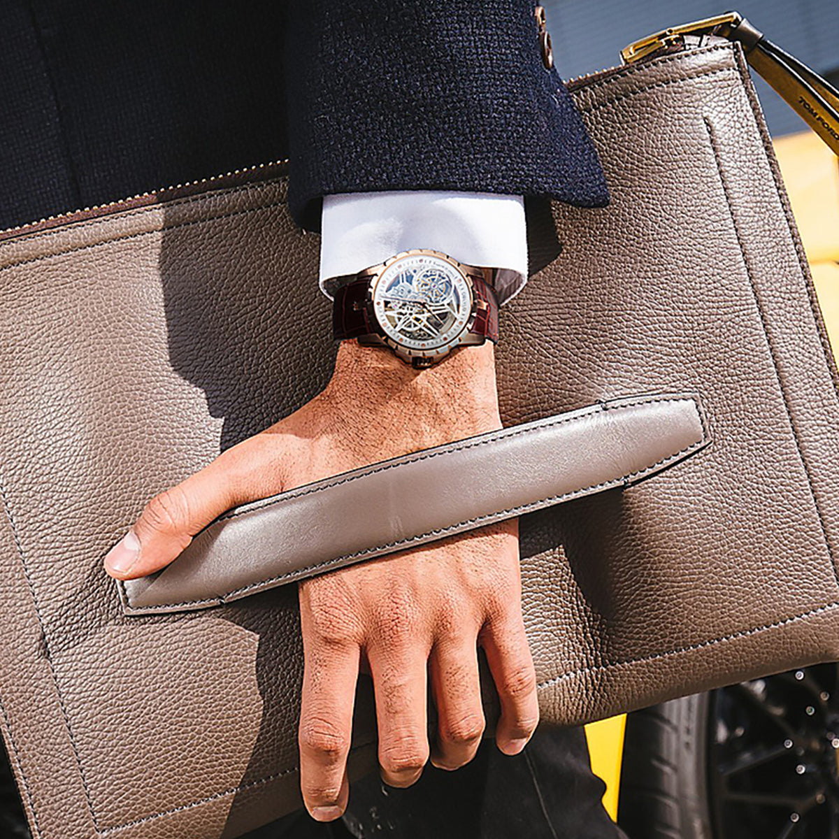 OBLVLO Luxury Sport Men Skeleton Automatical Watch Mechanical Calfskin Strap Sapphire Waterproof Clock RM-S