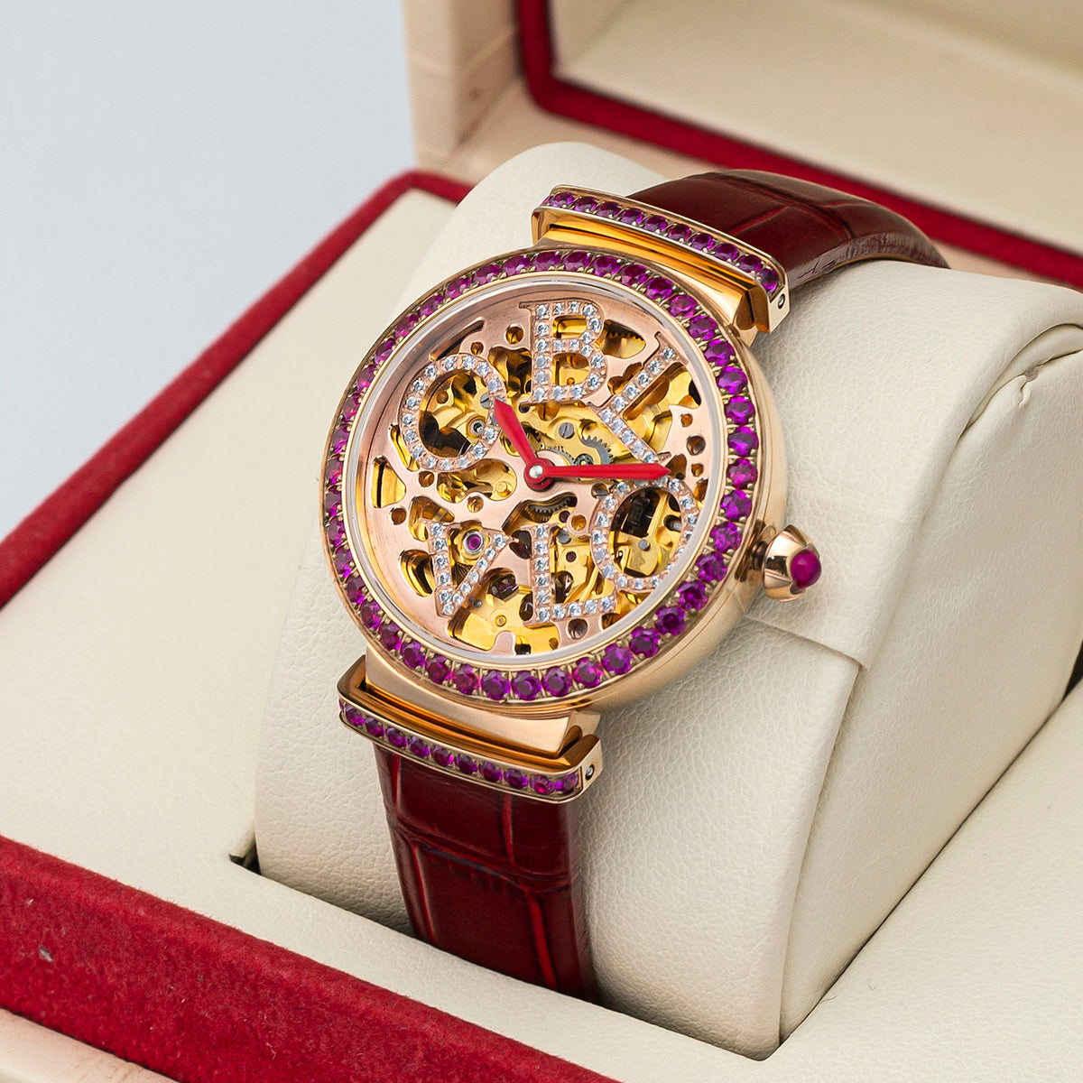 OBLVLO Women Skeleton Automatic Watch Mechanical Calf Leather Strap Sapphire Waterproof Dial 34mm BW