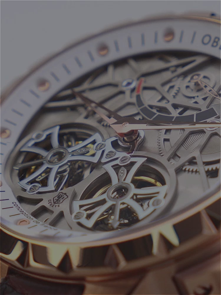 OBLVLO Luxury Transparent Hollow Men Skeleton Automatic Watches Sport Mechanical Double Flywheel Calfskin Leather Sapphire RM-E