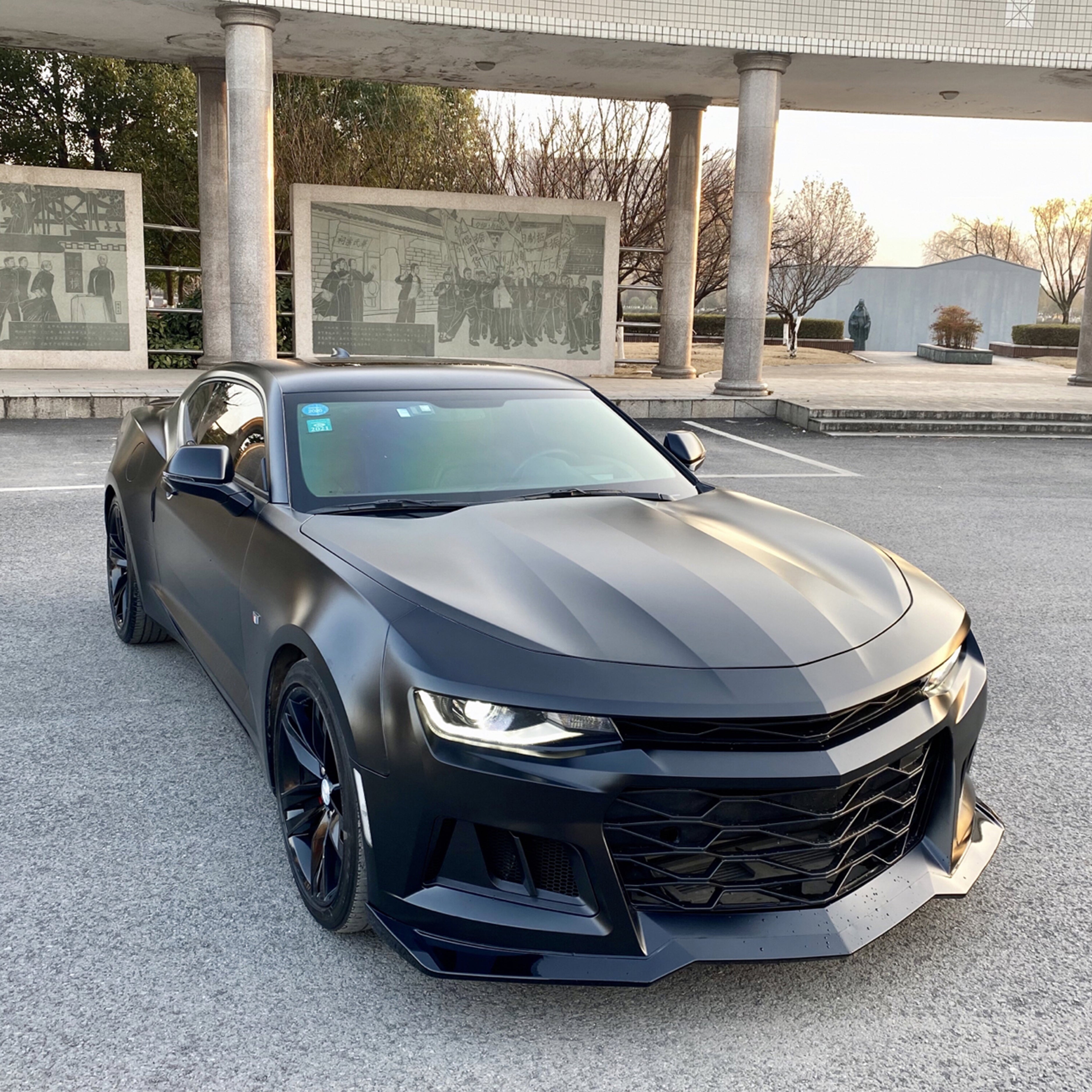 Chevrolet Camaro satin black vinyl wrap 2022 01