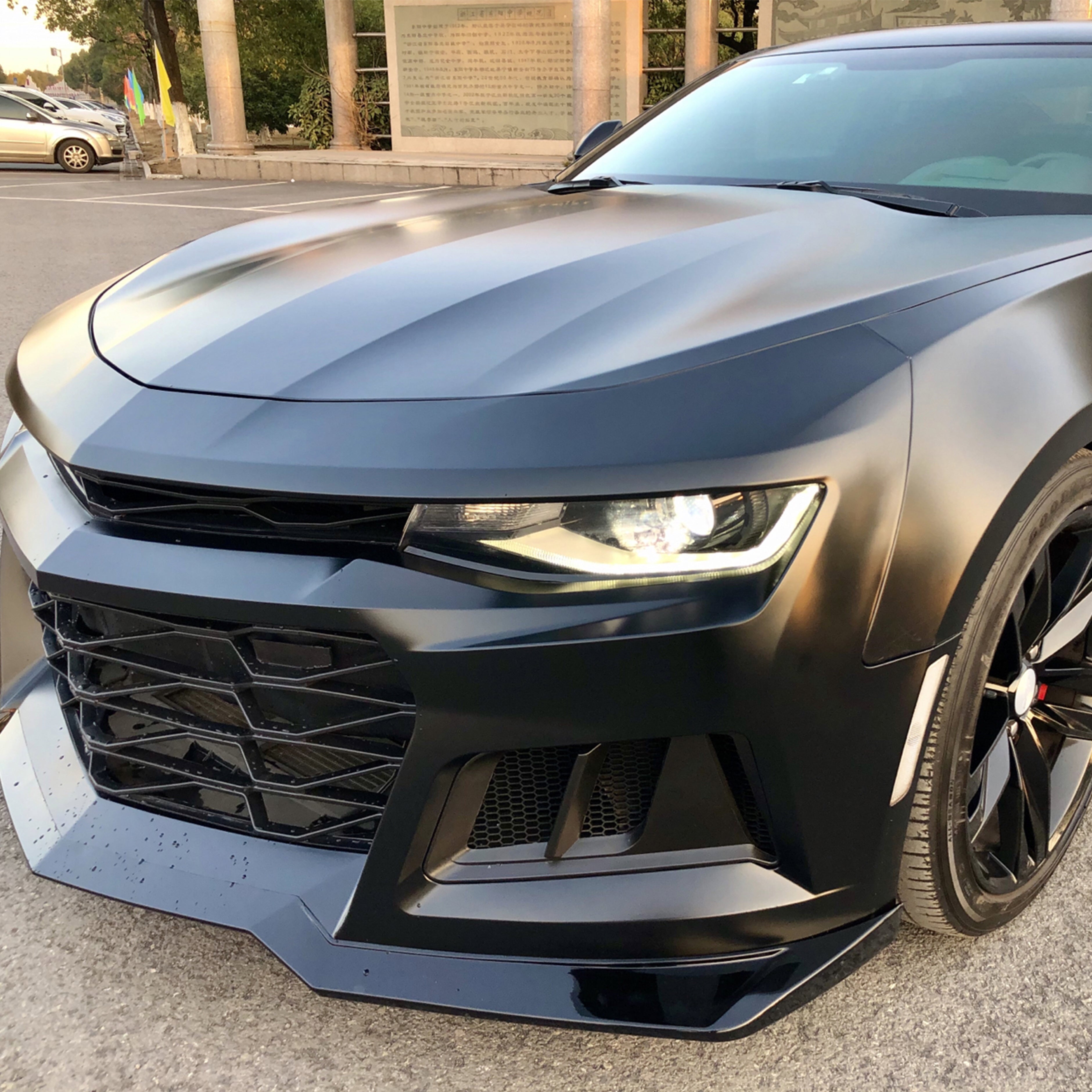 Chevrolet Camaro satin black vinyl wrap 2022 03