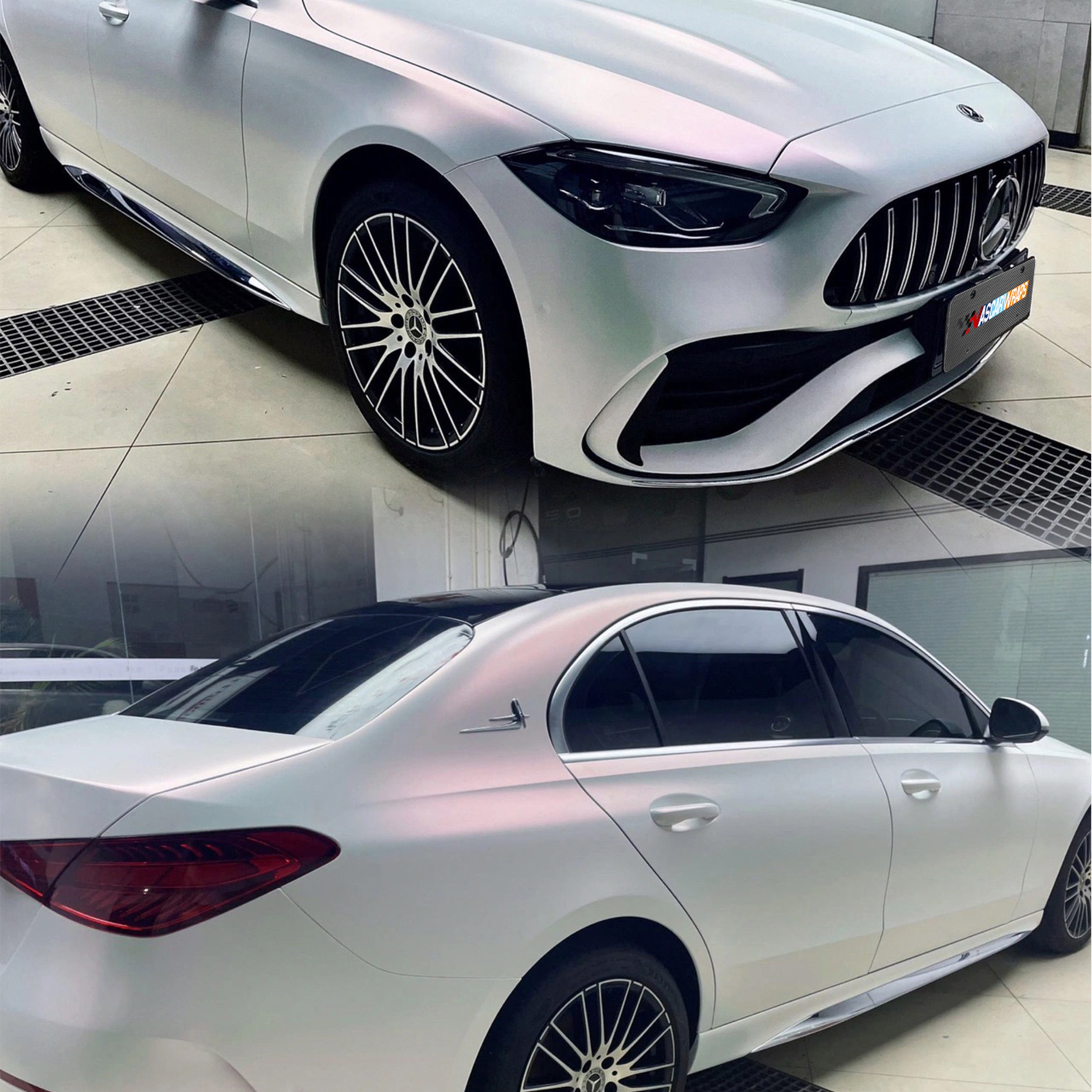 Mercedes Benz AMG C63 Wrap Matte Pearl White To Red