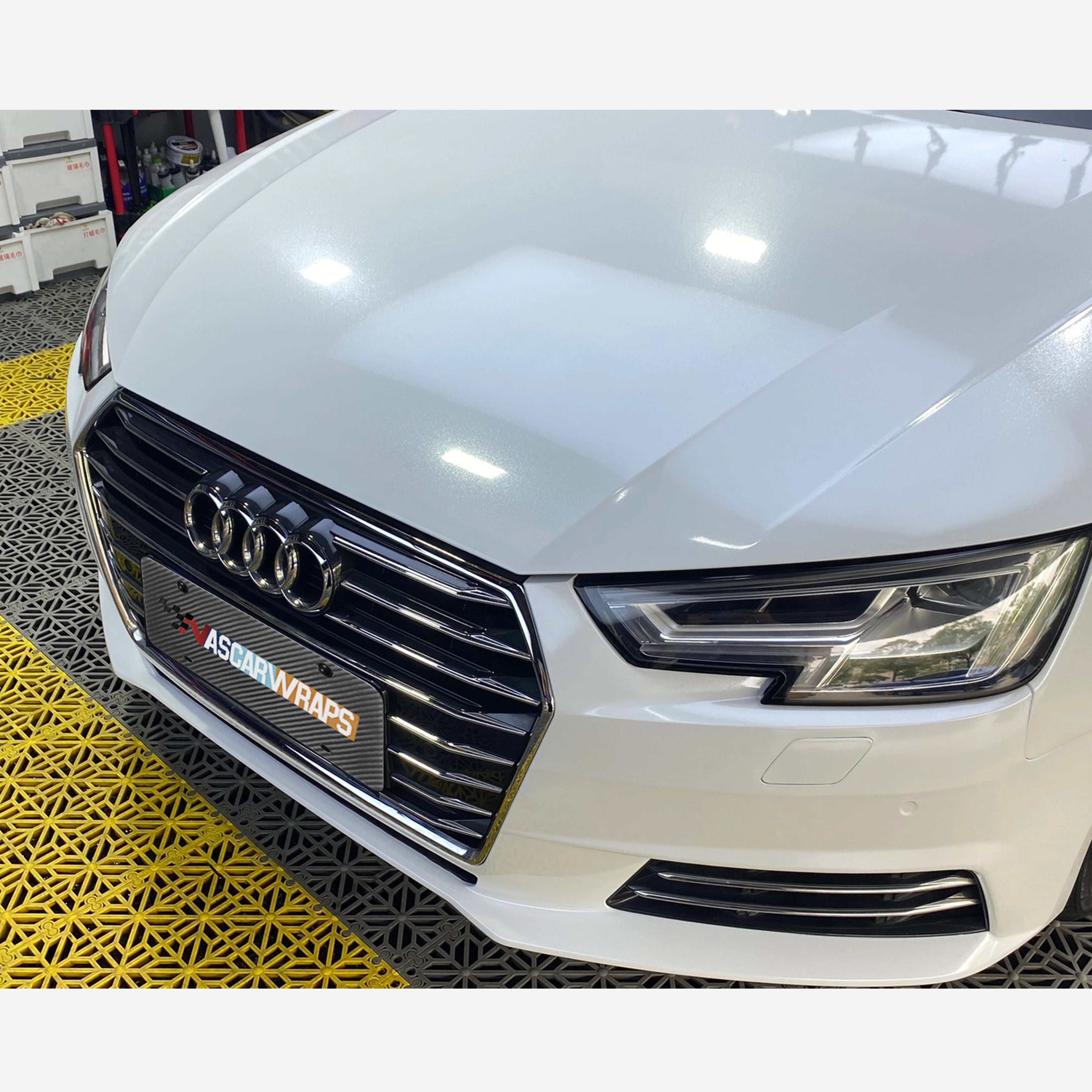 Audi A4 Gloss White Diamond Vinyl Wrap 02