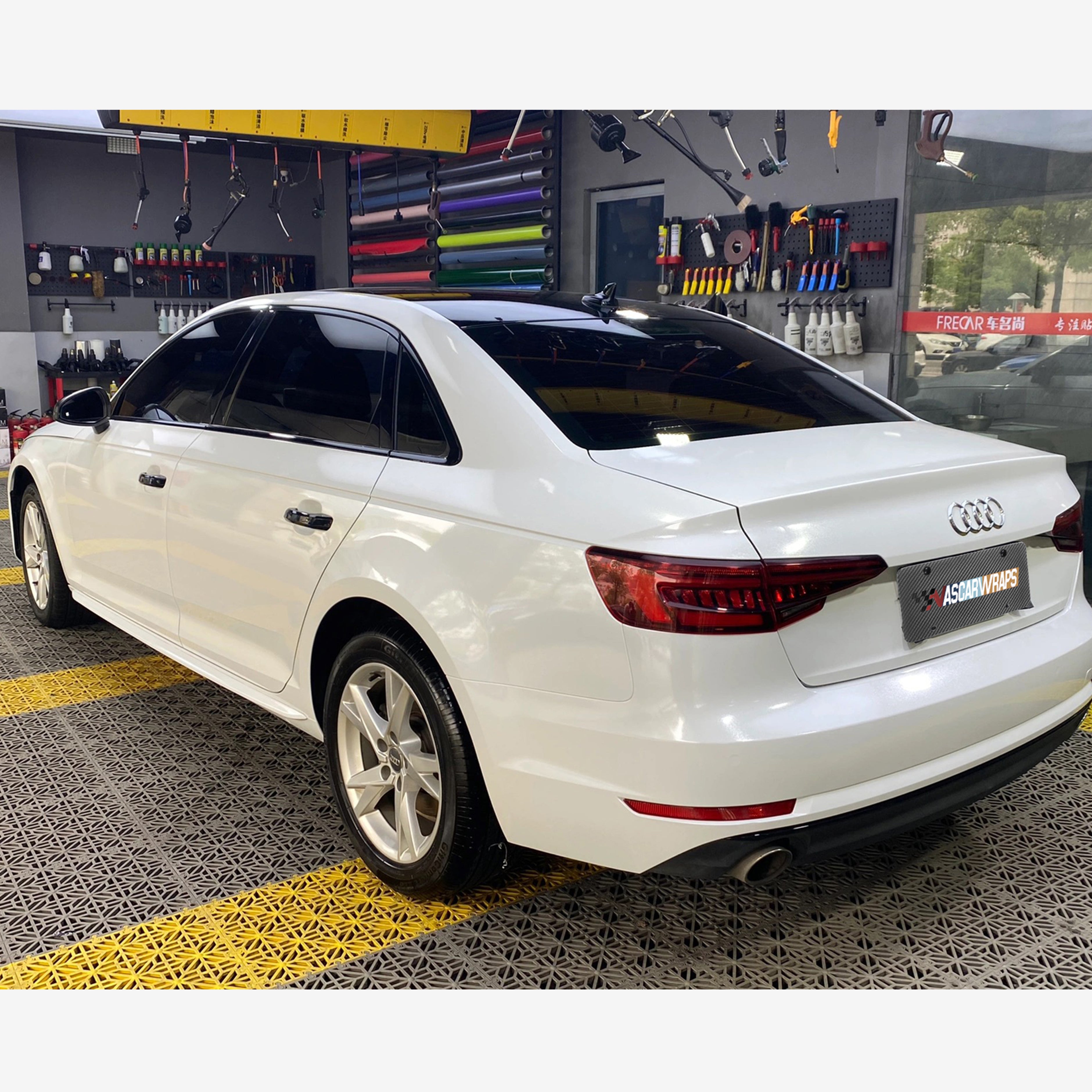 Audi A4 Gloss White Diamond Vinyl Wrap 06