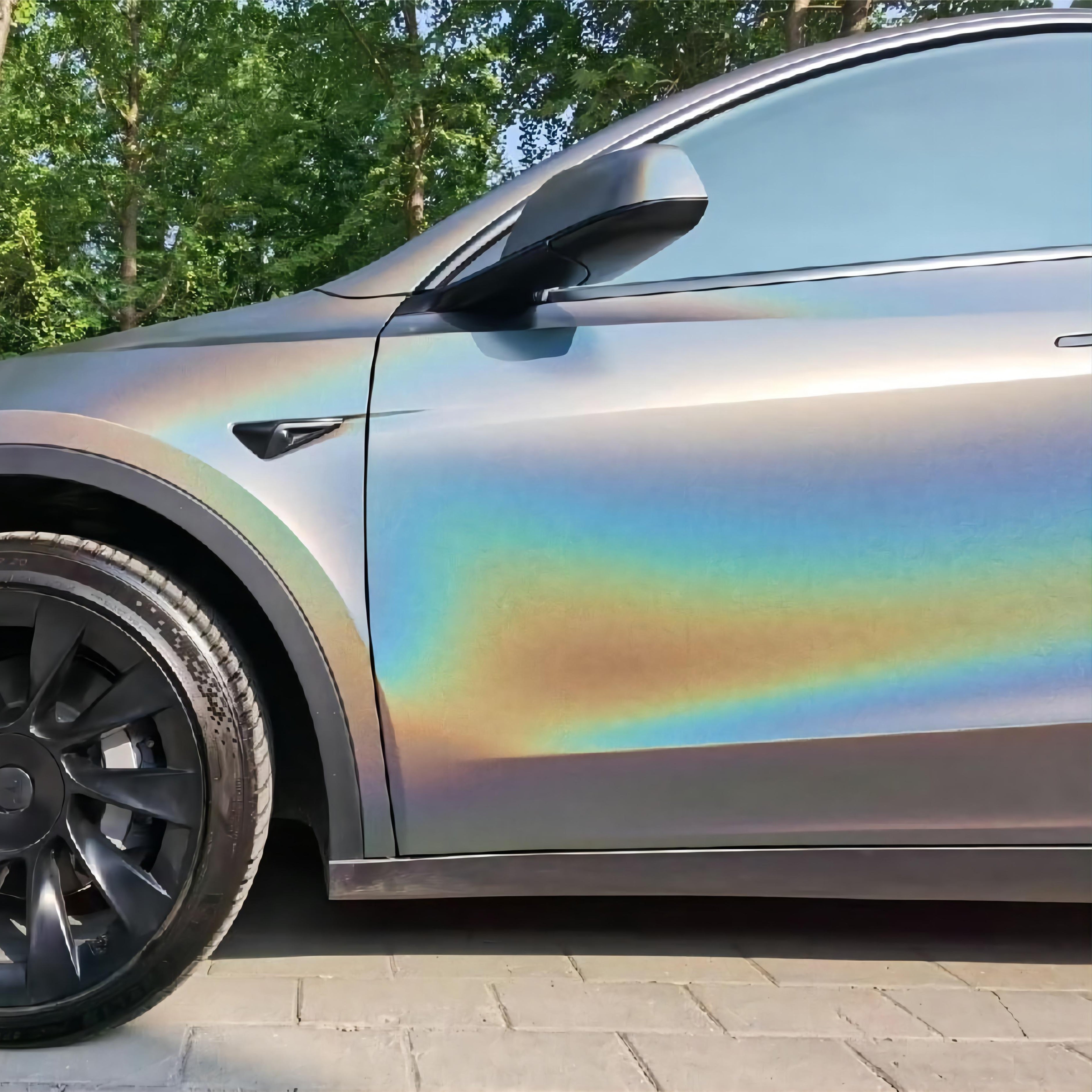 Tesla Model Y Matte Rainbow Metallic Gray Vinyl Wrap Roll 2023 01