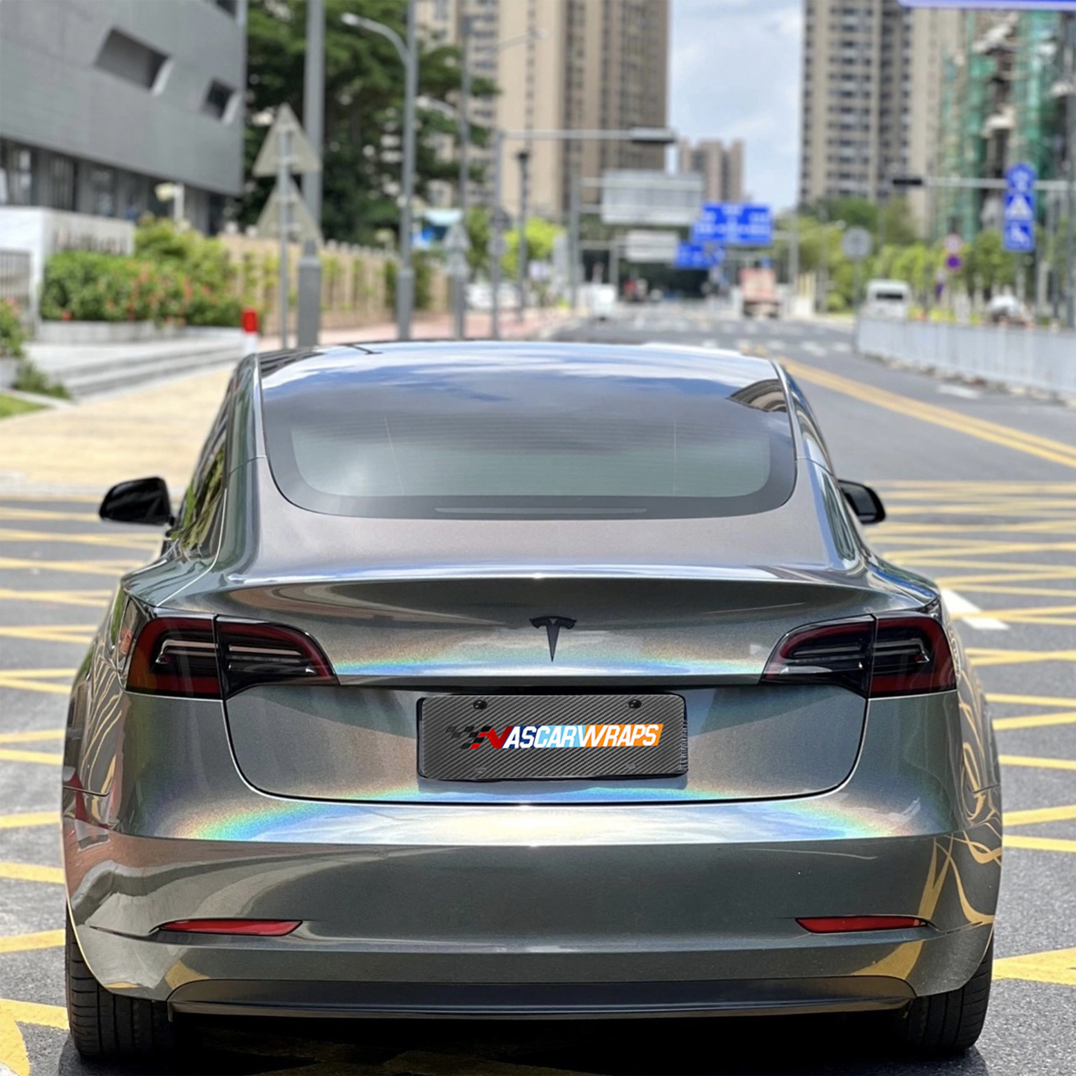 Tesla model 3 Rainbow Gloss Metallic Gray Wrap 202303