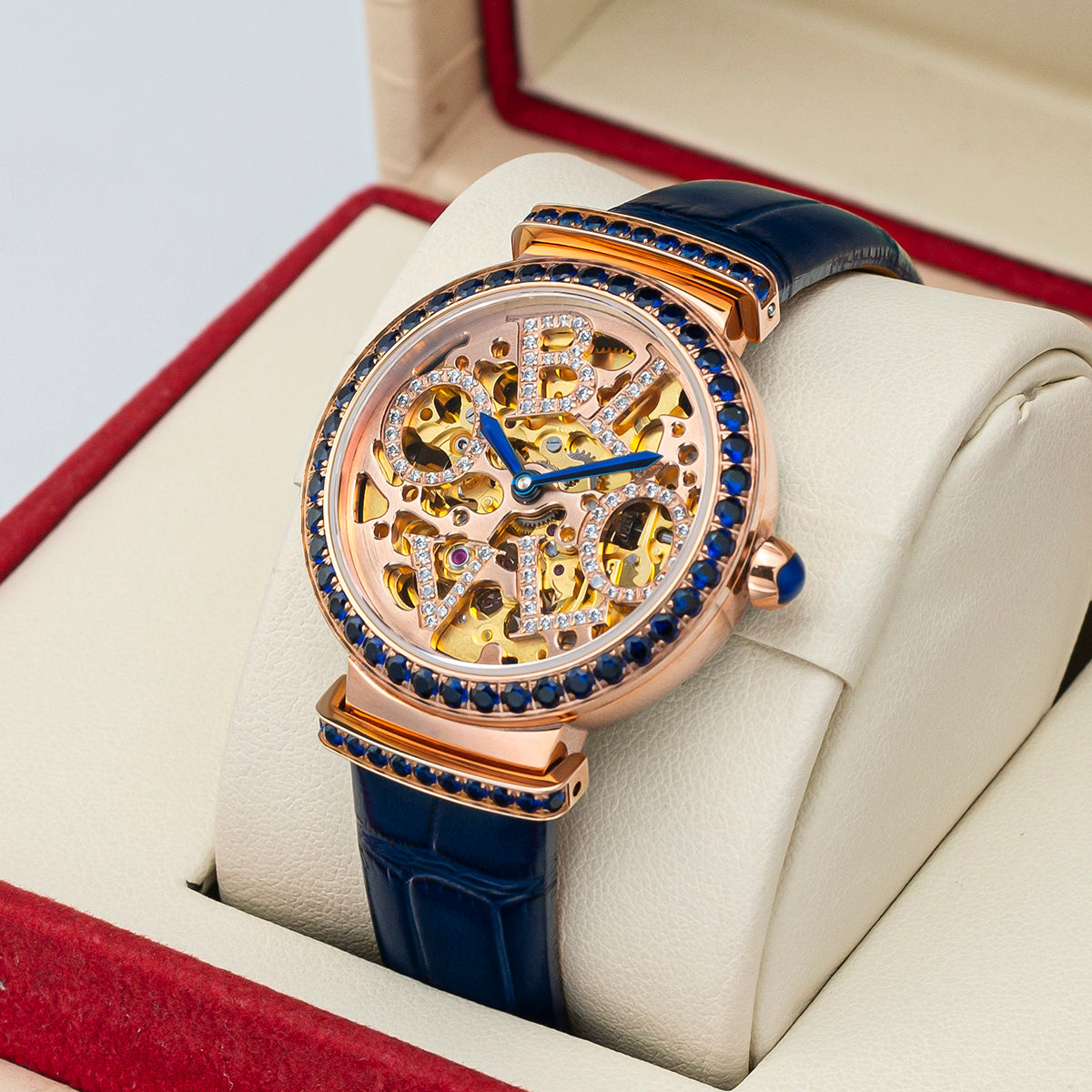 OBLVLO Women Skeleton Automatic Watch Mechanical Calf Leather Strap Sapphire Waterproof Dial 34mm BW